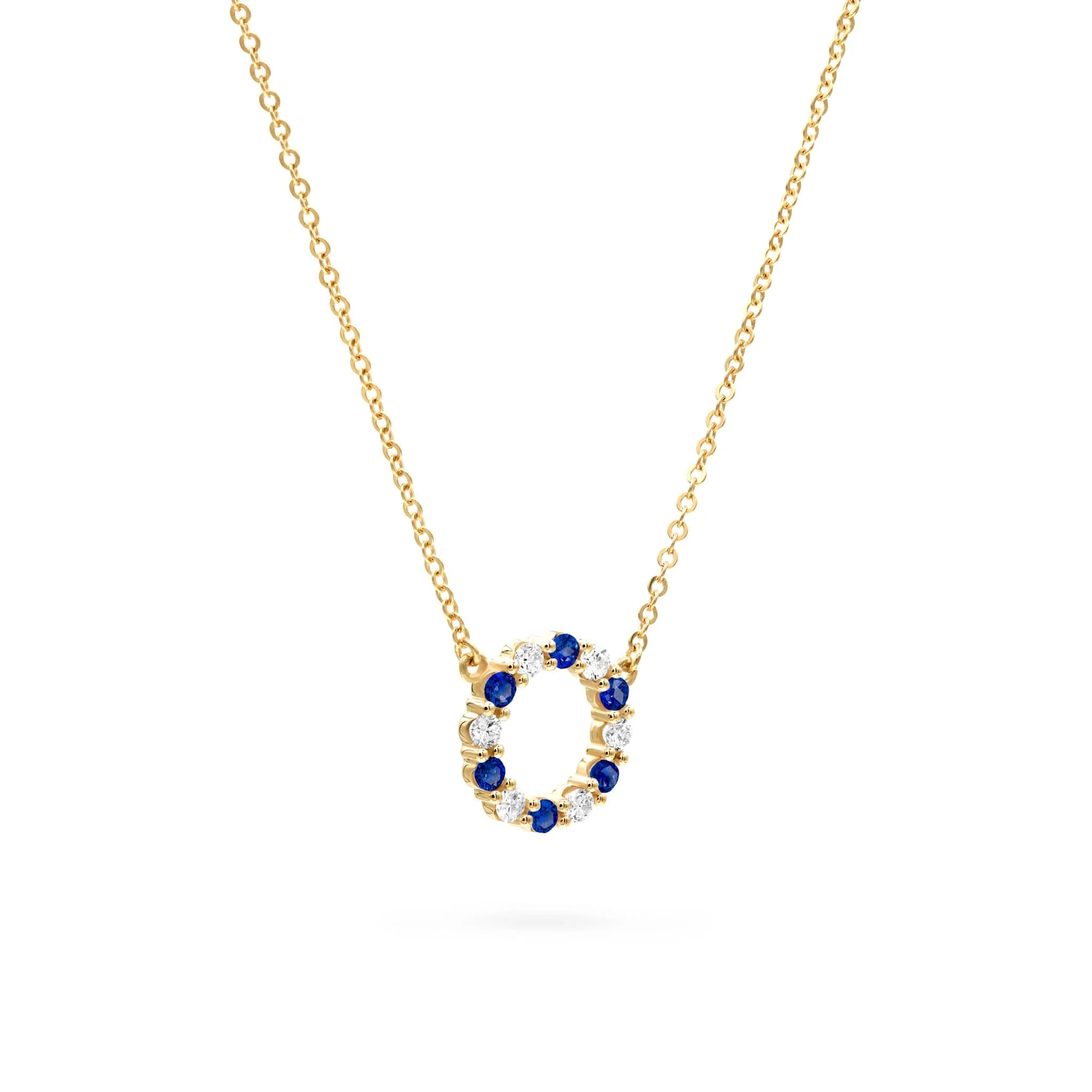 Rosecliff Small Circle Diamond & Sapphire Necklace in 14k Gold (September) - Image 4