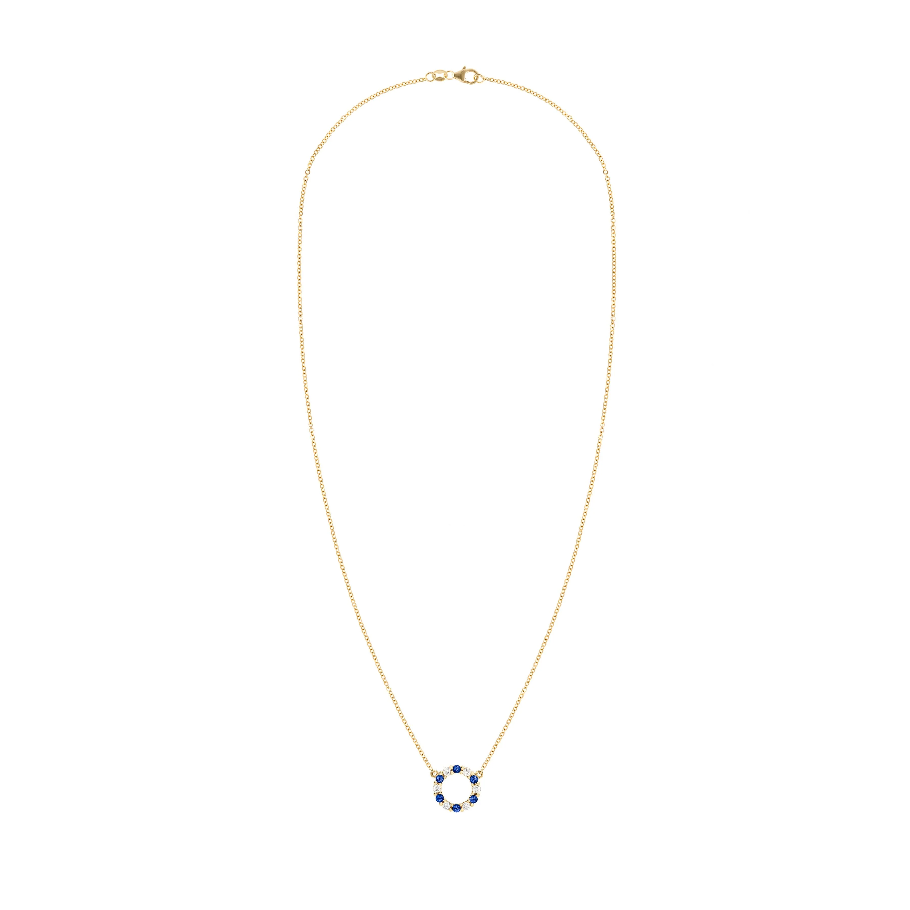Rosecliff Small Circle Diamond & Sapphire Necklace in 14k Gold (September) - Image 5