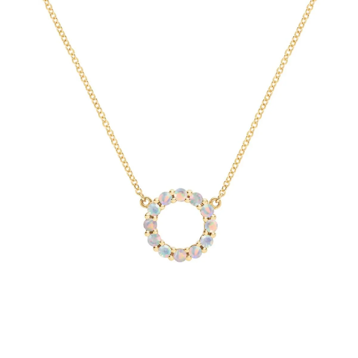 Rosecliff Small Circle Opal Necklace in 14k Gold (October)