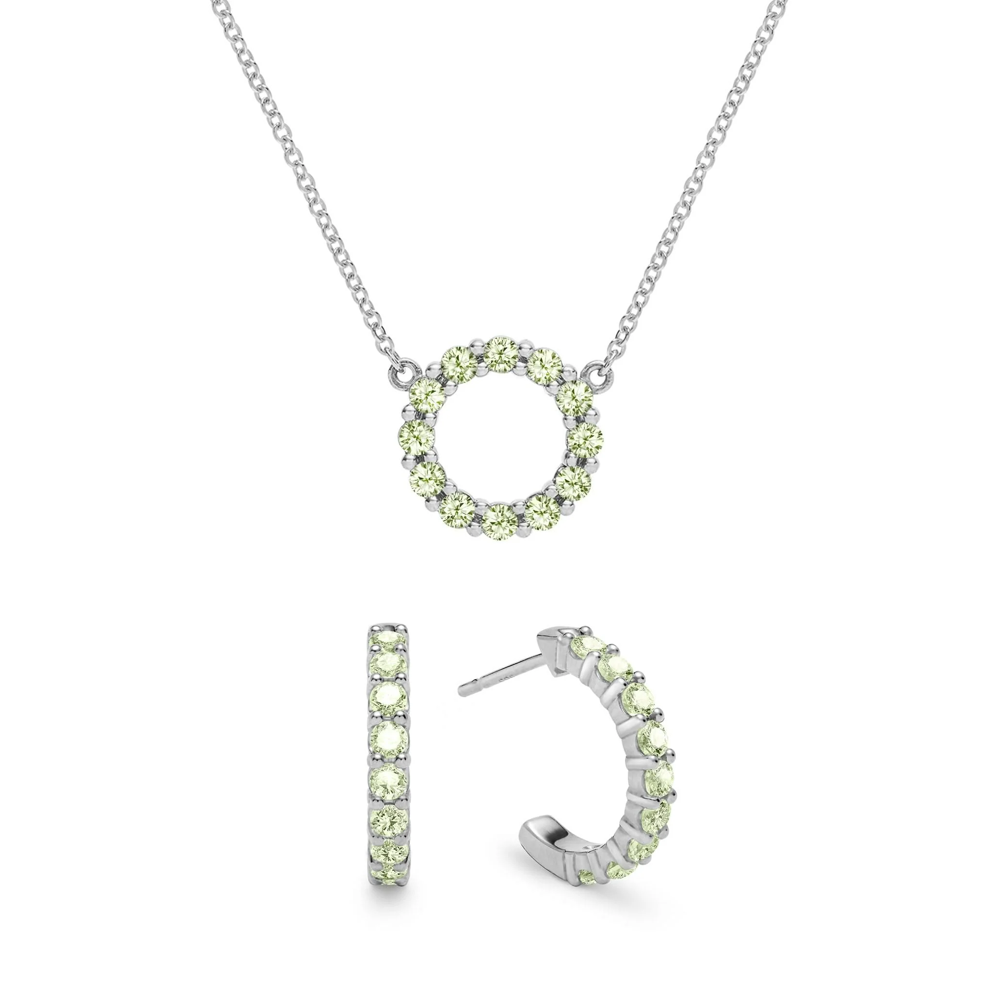 Rosecliff Small Circle Peridot Necklace and Huggie Hoop Earrings Set in 14k Gold (August) - Image 8