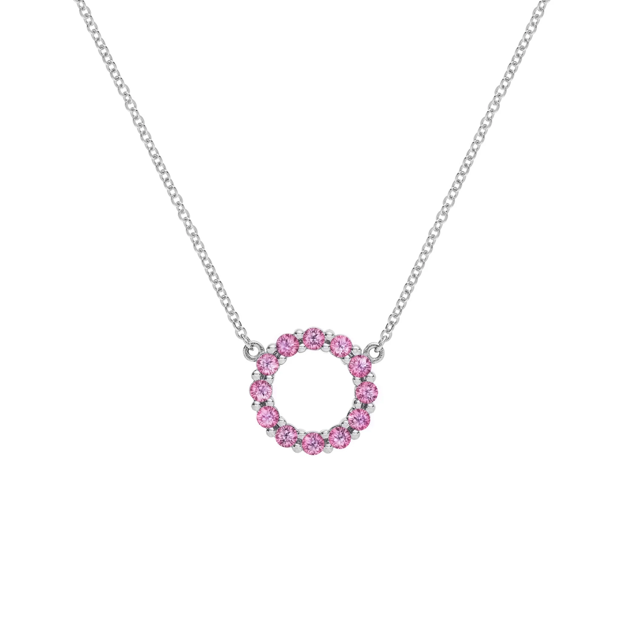 Rosecliff Small Circle Pink Sapphire Necklace in 14k Gold (October) - Image 8