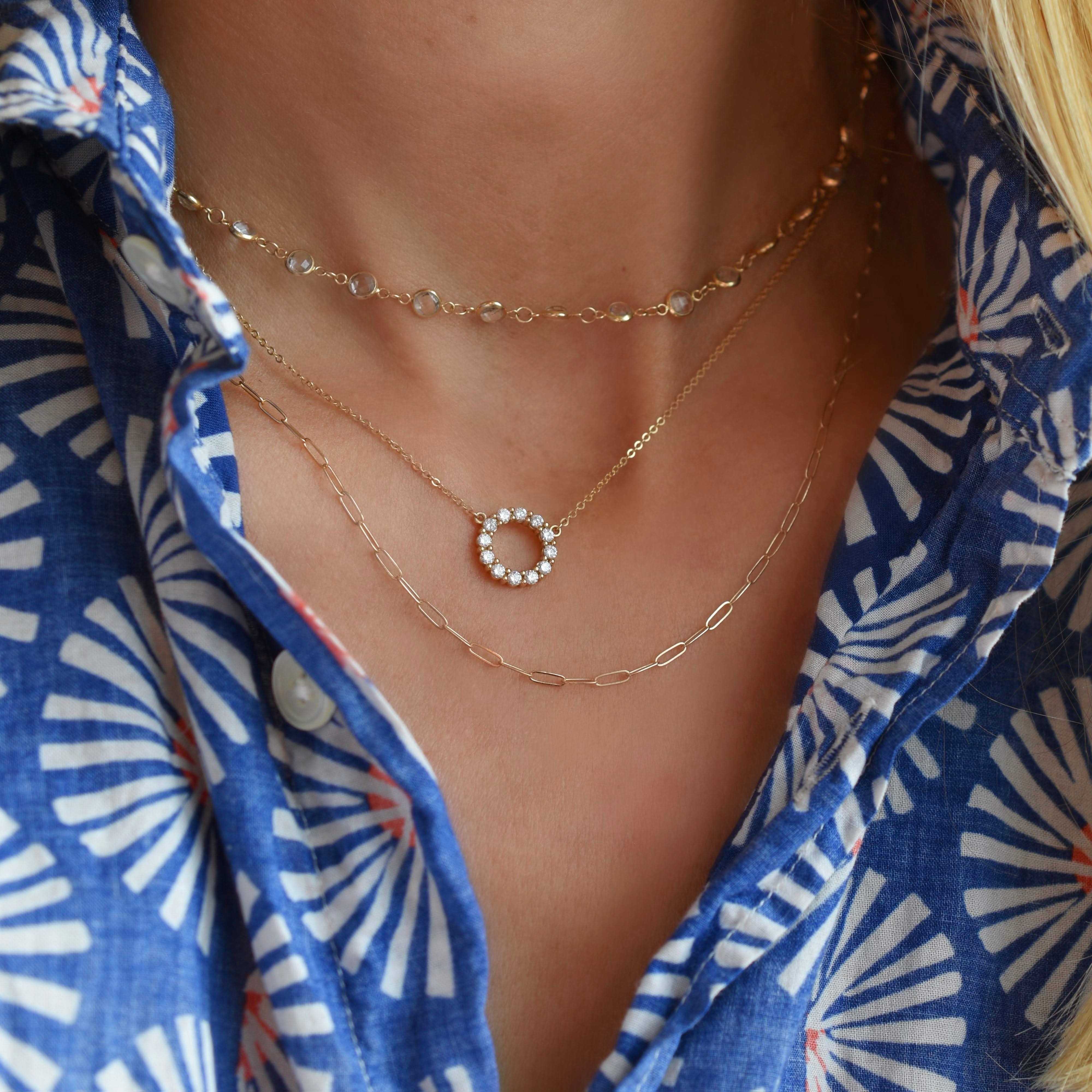 Rosecliff Small Circle White Topaz Necklace and Huggie Hoop Earrings Set in 14k Gold (April) - Image 9