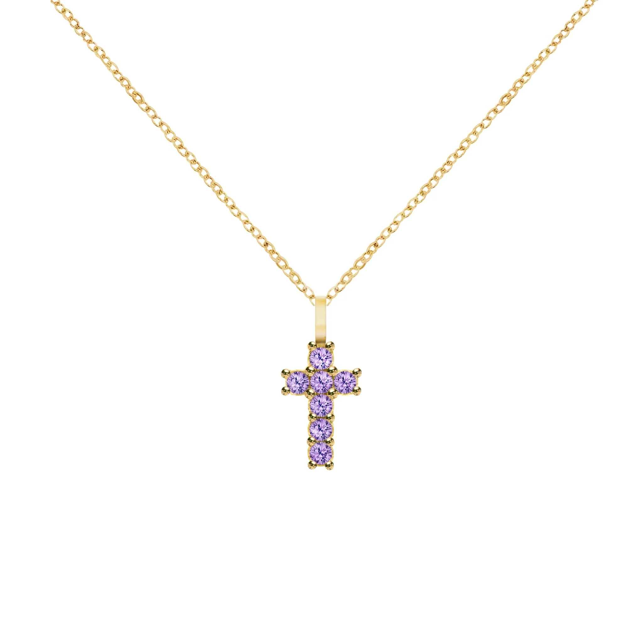 Rosecliff Small Cross Amethyst Pendant in 14k Gold (February) - Image 5