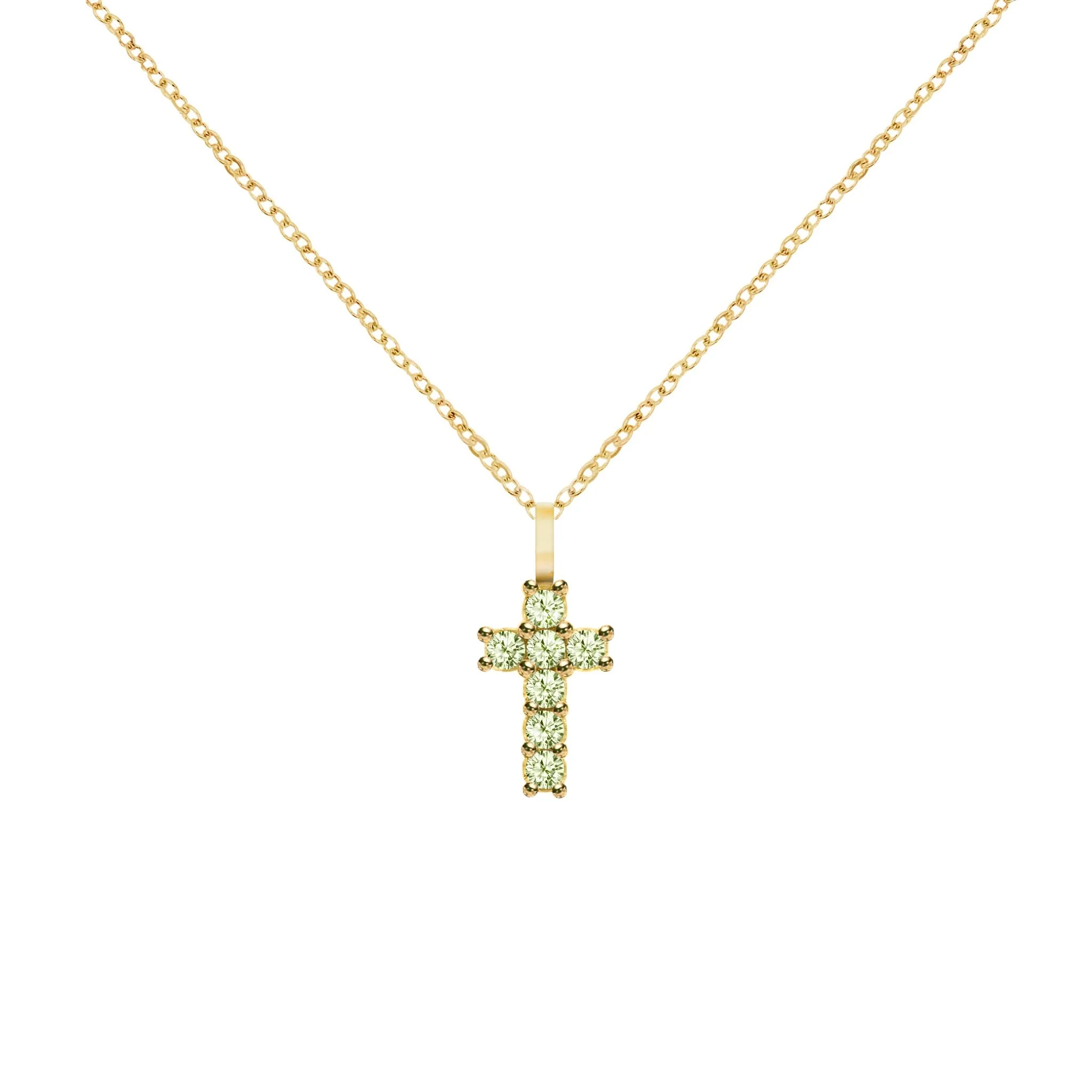 Rosecliff Small Cross Peridot Pendant in 14k Gold (August) - Image 5