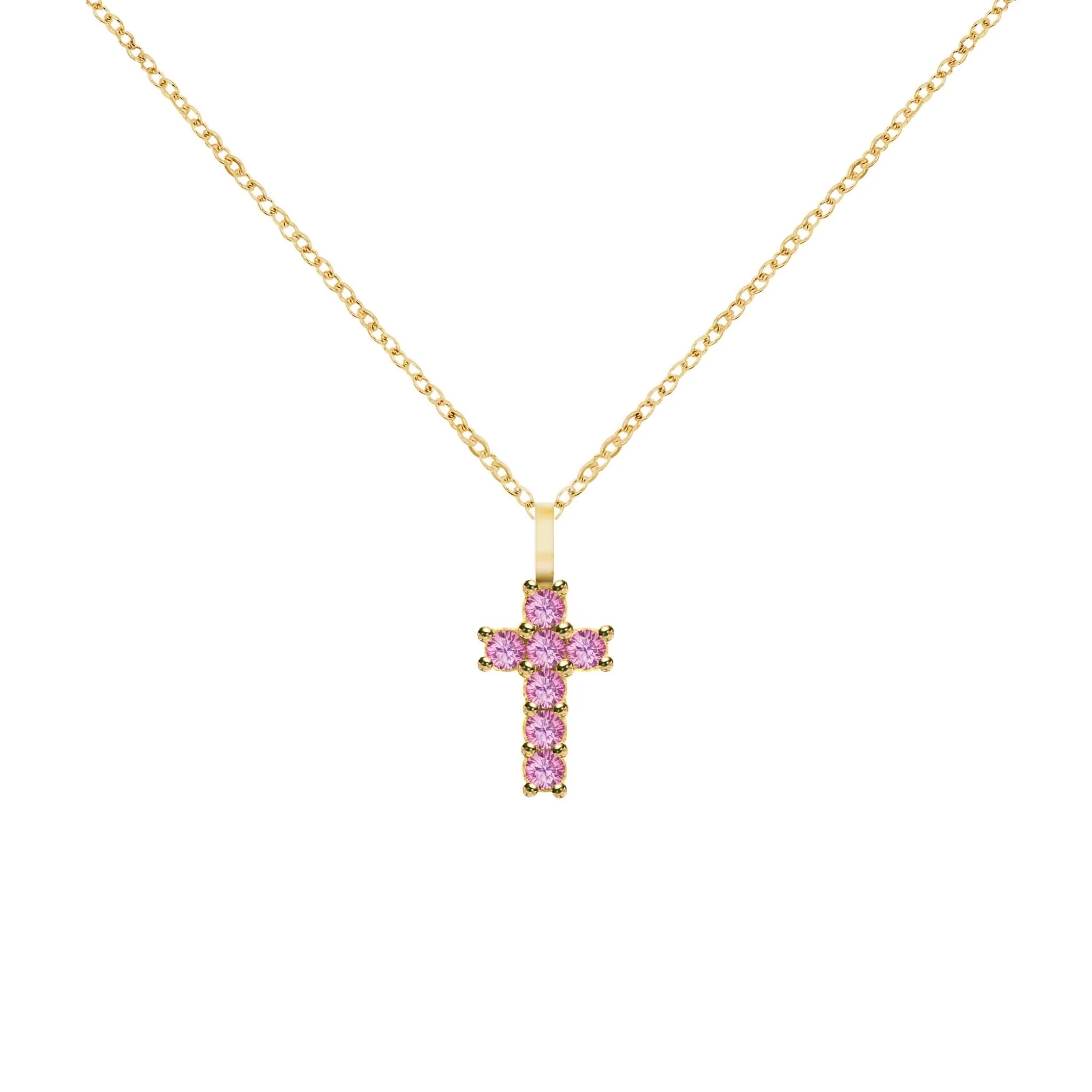 Rosecliff Small Cross Pink Sapphire Pendant in 14k Gold (October) - Image 5