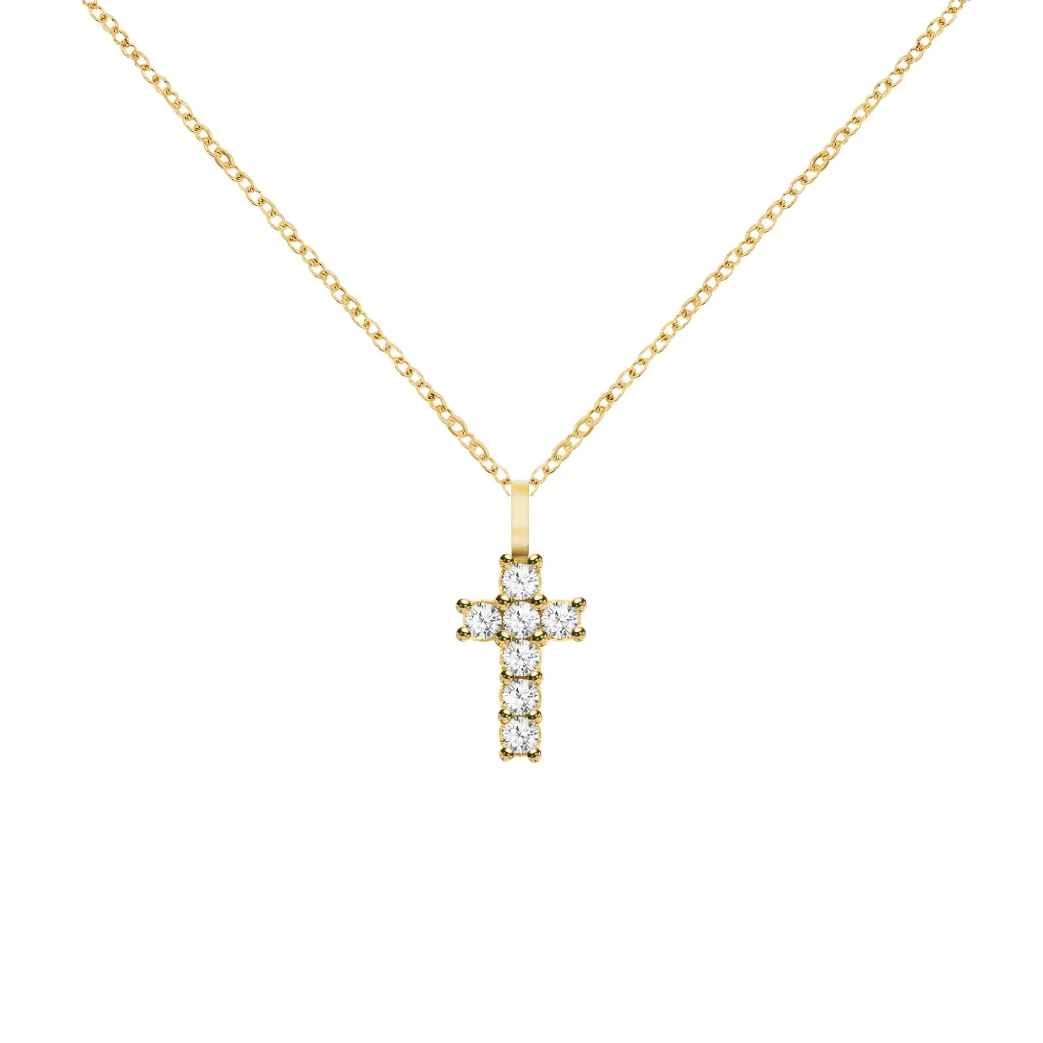 Rosecliff Small Cross White Topaz Pendant in 14k Gold (April) - Image 5