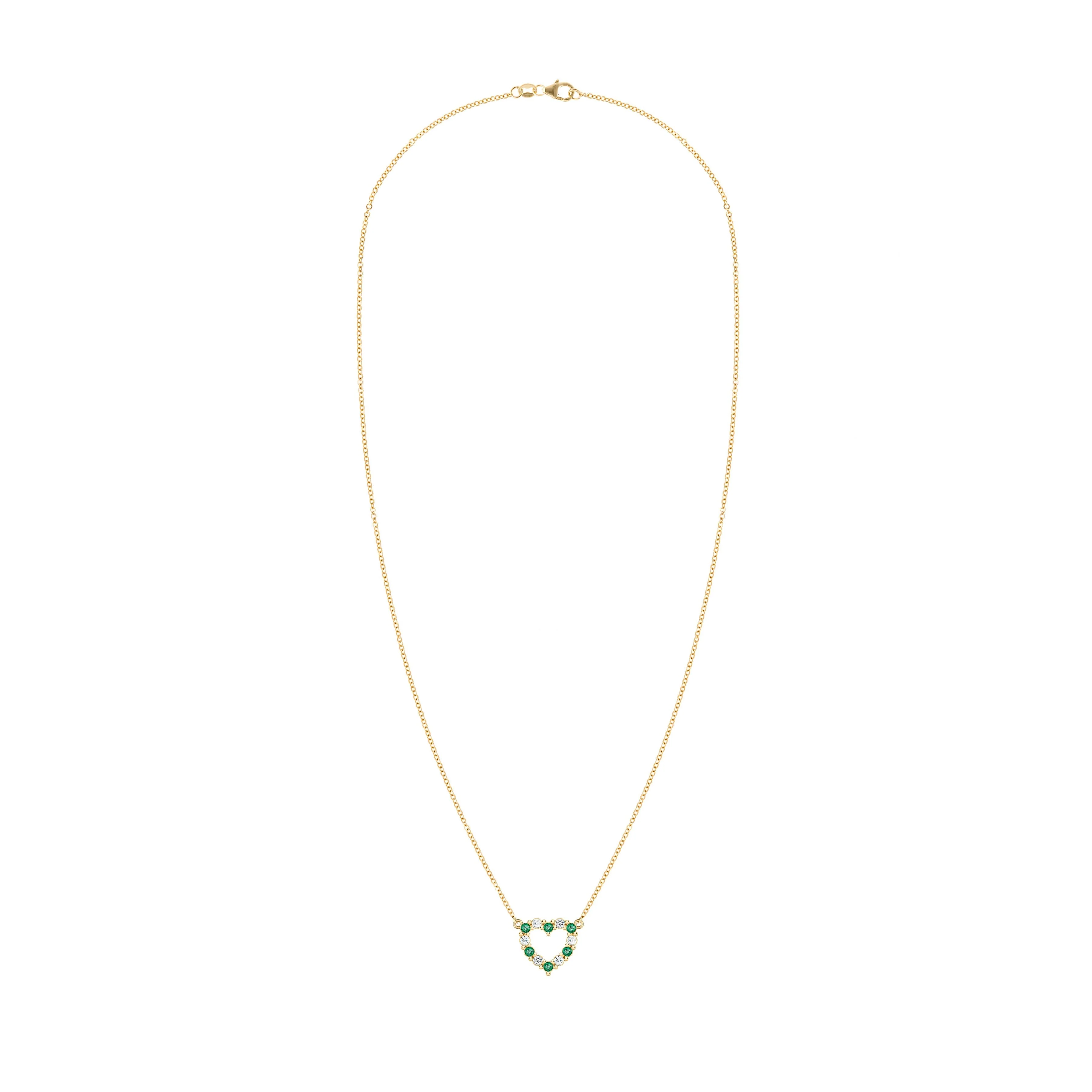 Rosecliff Small Heart Diamond & Emerald Necklace in 14k Gold (May) - Image 5