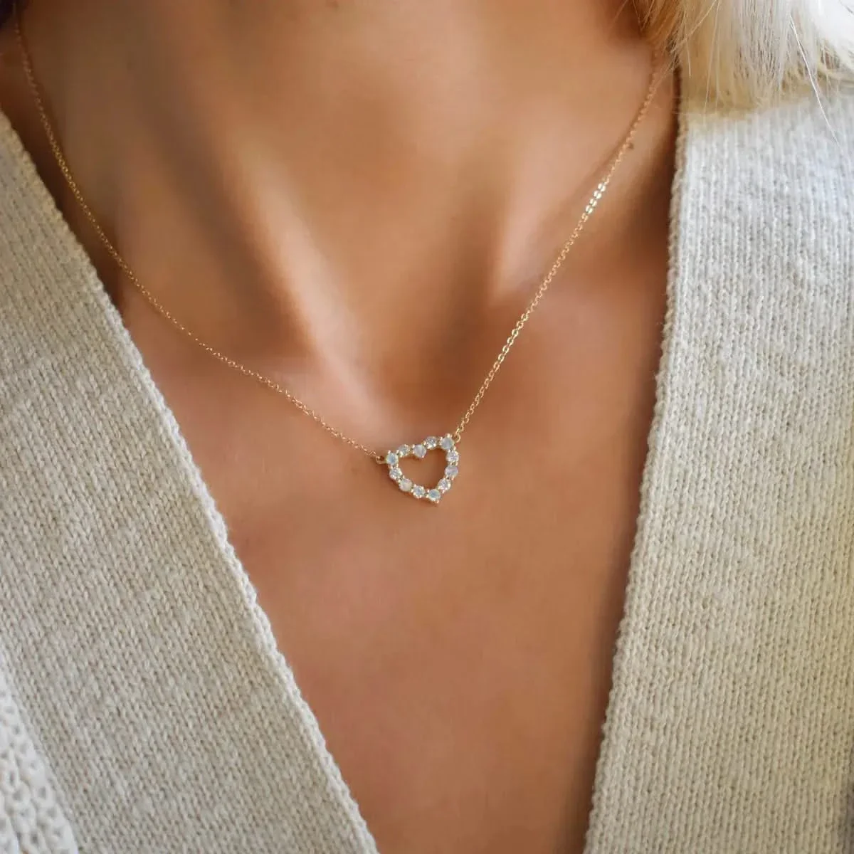 Rosecliff Small Heart Diamond & Opal Necklace in 14k Gold (October) - Image 3
