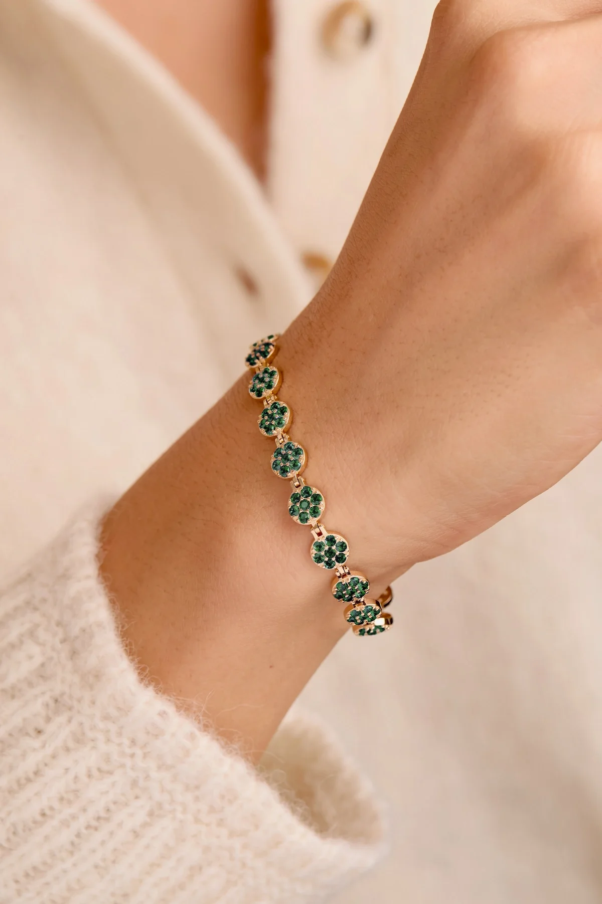 Rosecliff Tennis Emerald Bracelet in 14k Gold (May) - Image 3