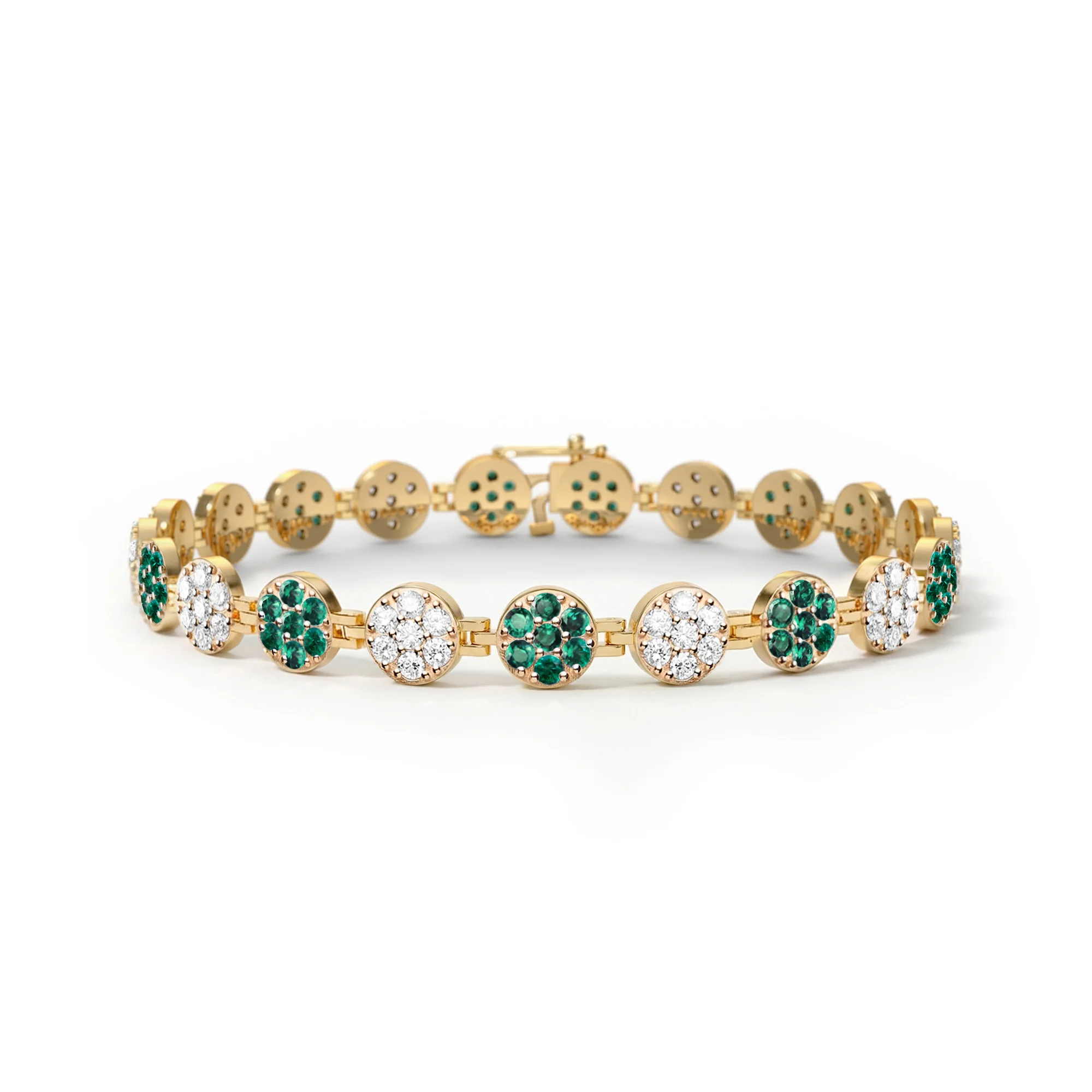 Rosecliff Tennis Diamond & Emerald Bracelet in 14k Gold (May)