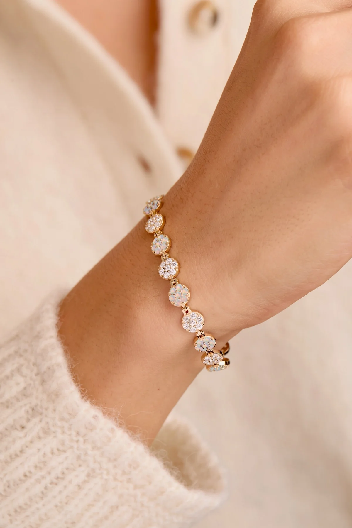 Rosecliff Tennis Diamond & Opal Bracelet in 14k Gold (October) - Image 3