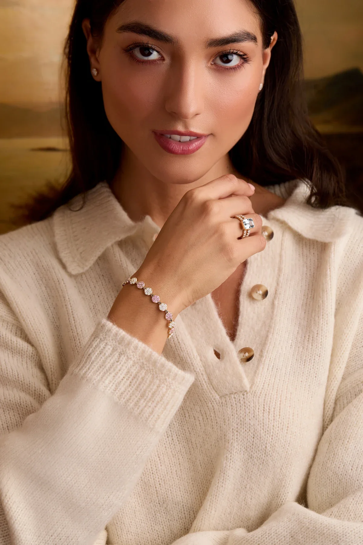 Rosecliff Tennis Diamond & Pink Sapphire Bracelet in 14k Gold (October) - Image 2