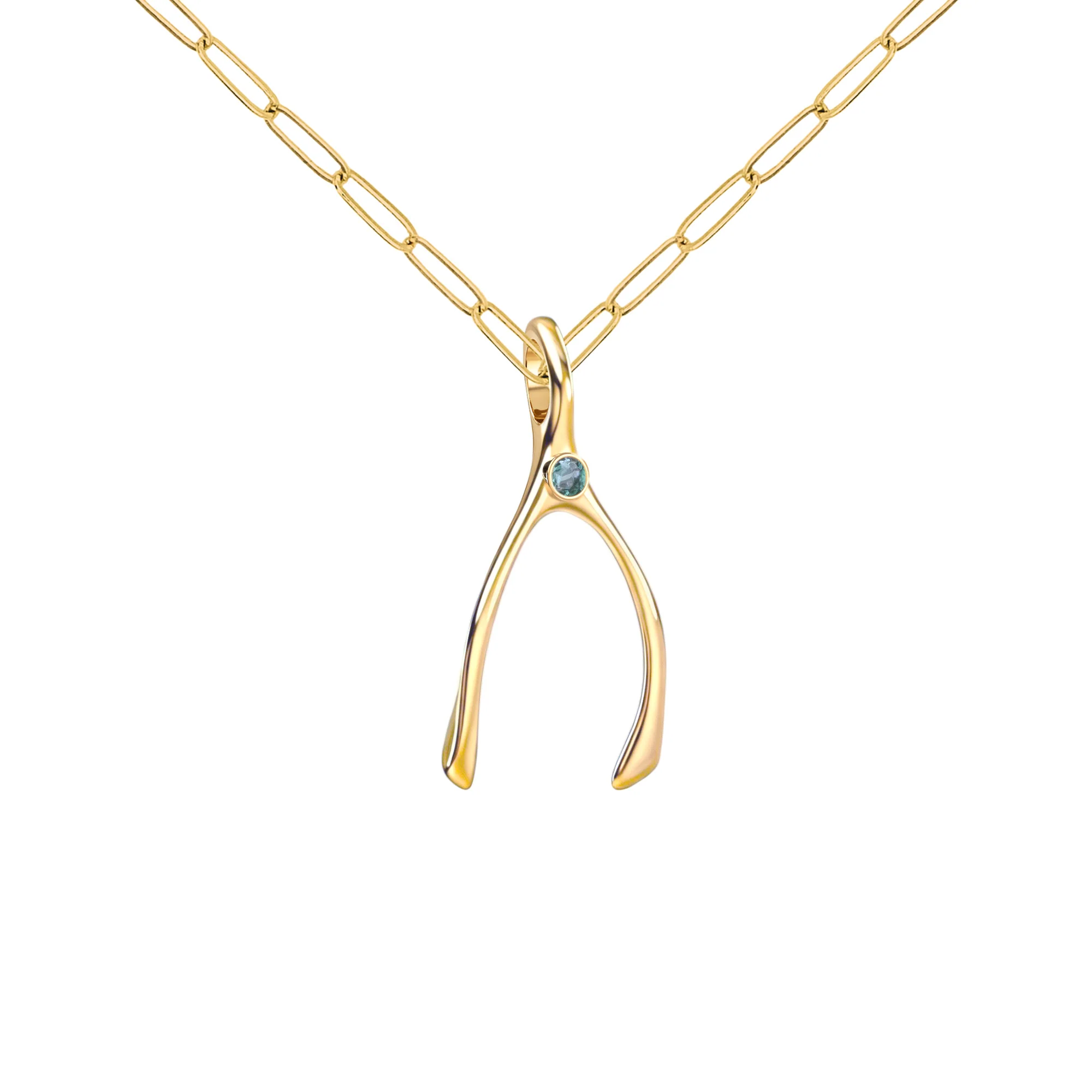 Small Alexandrite Wishbone Pendant in Solid 14k Gold (June) - Image 4