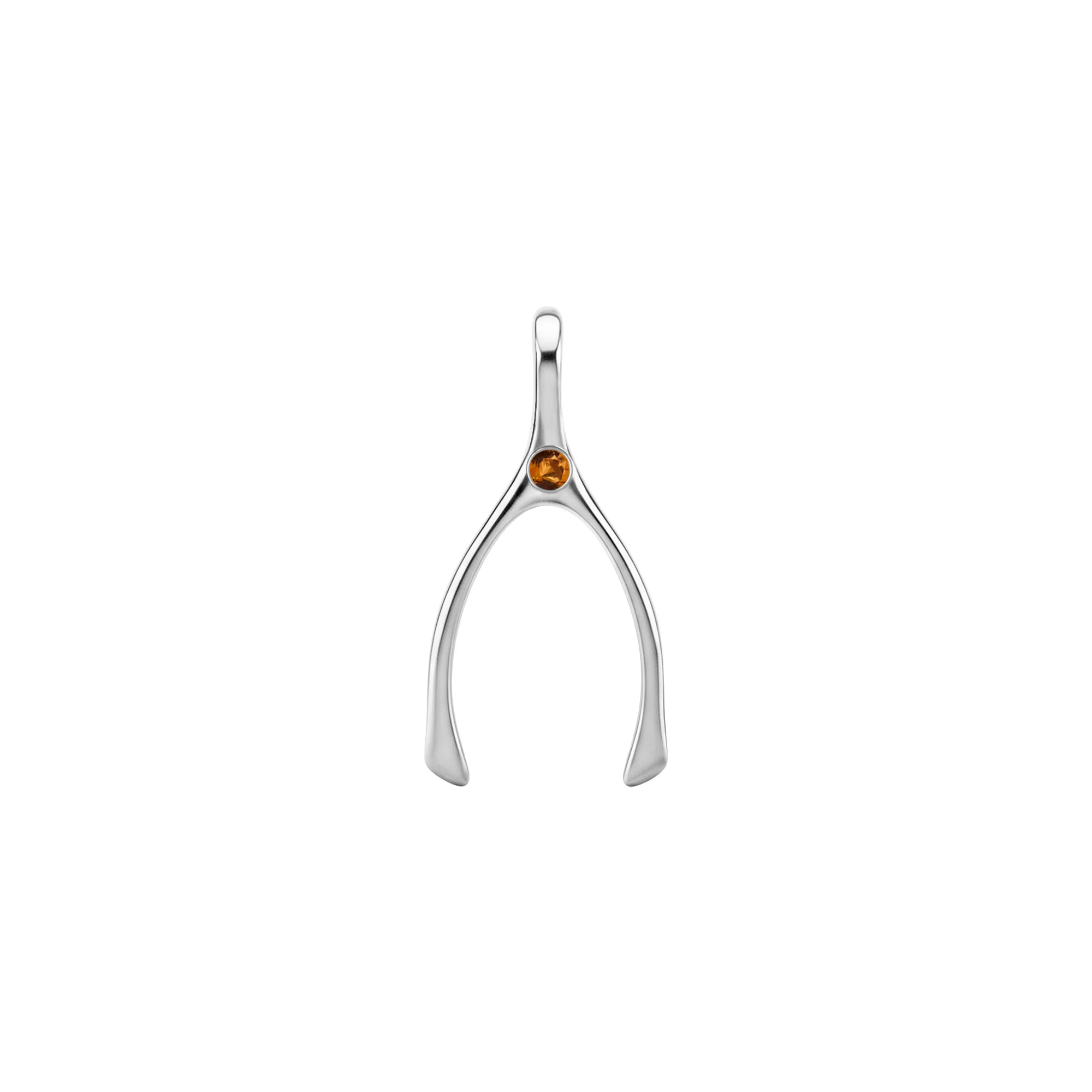 Small Citrine Wishbone Pendant in Solid 14k Gold (November) - Image 5
