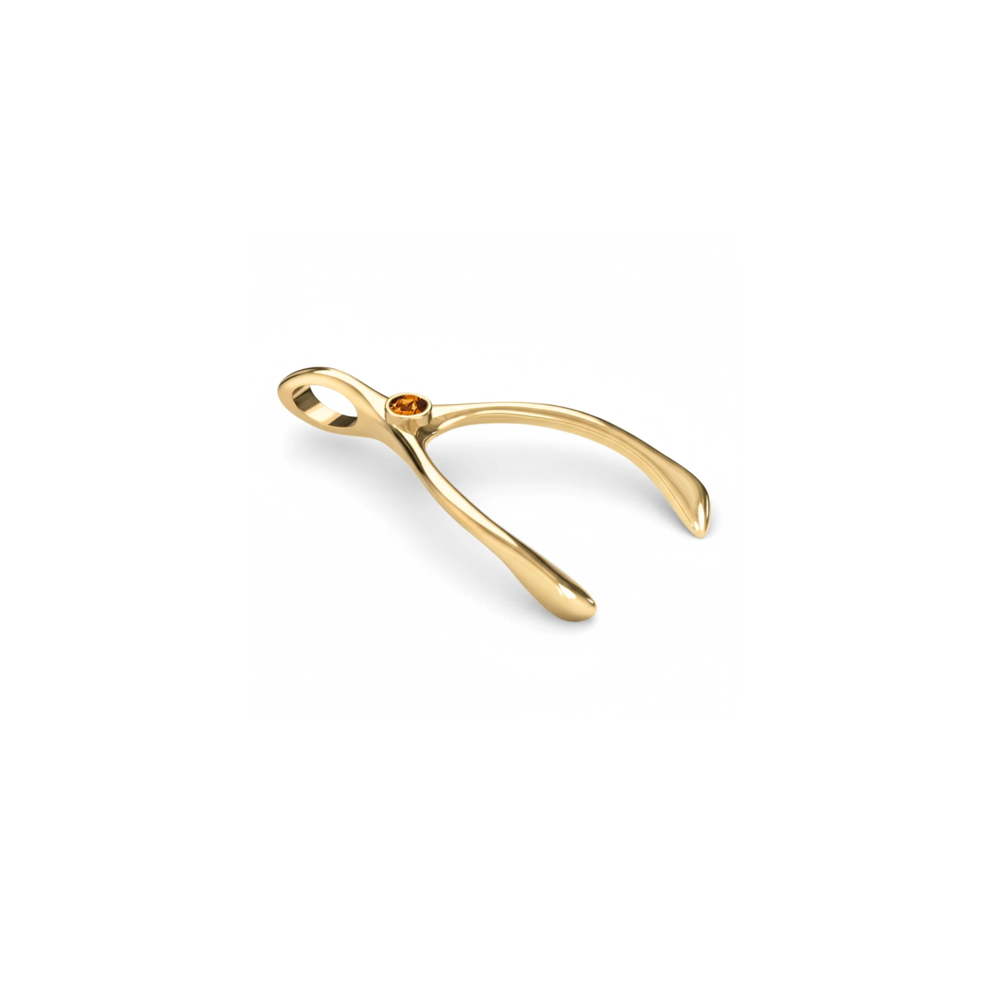 Small Citrine Wishbone Pendant in Solid 14k Gold (November) - Image 7