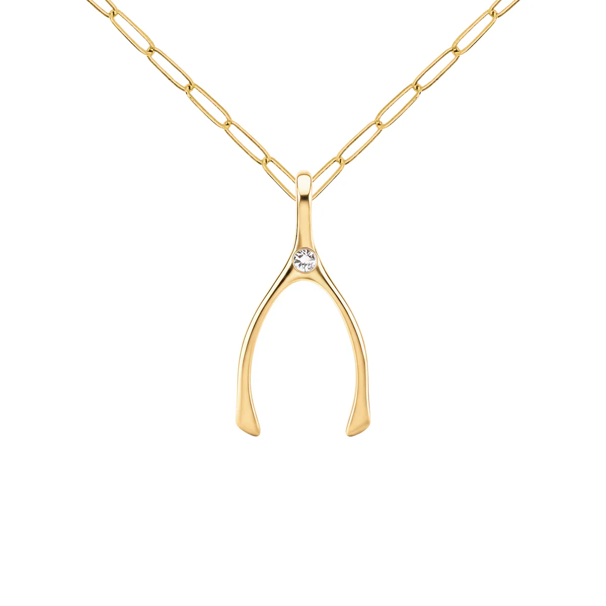 Small Diamond Wishbone Pendant in Solid 14k Gold (April) - Image 9