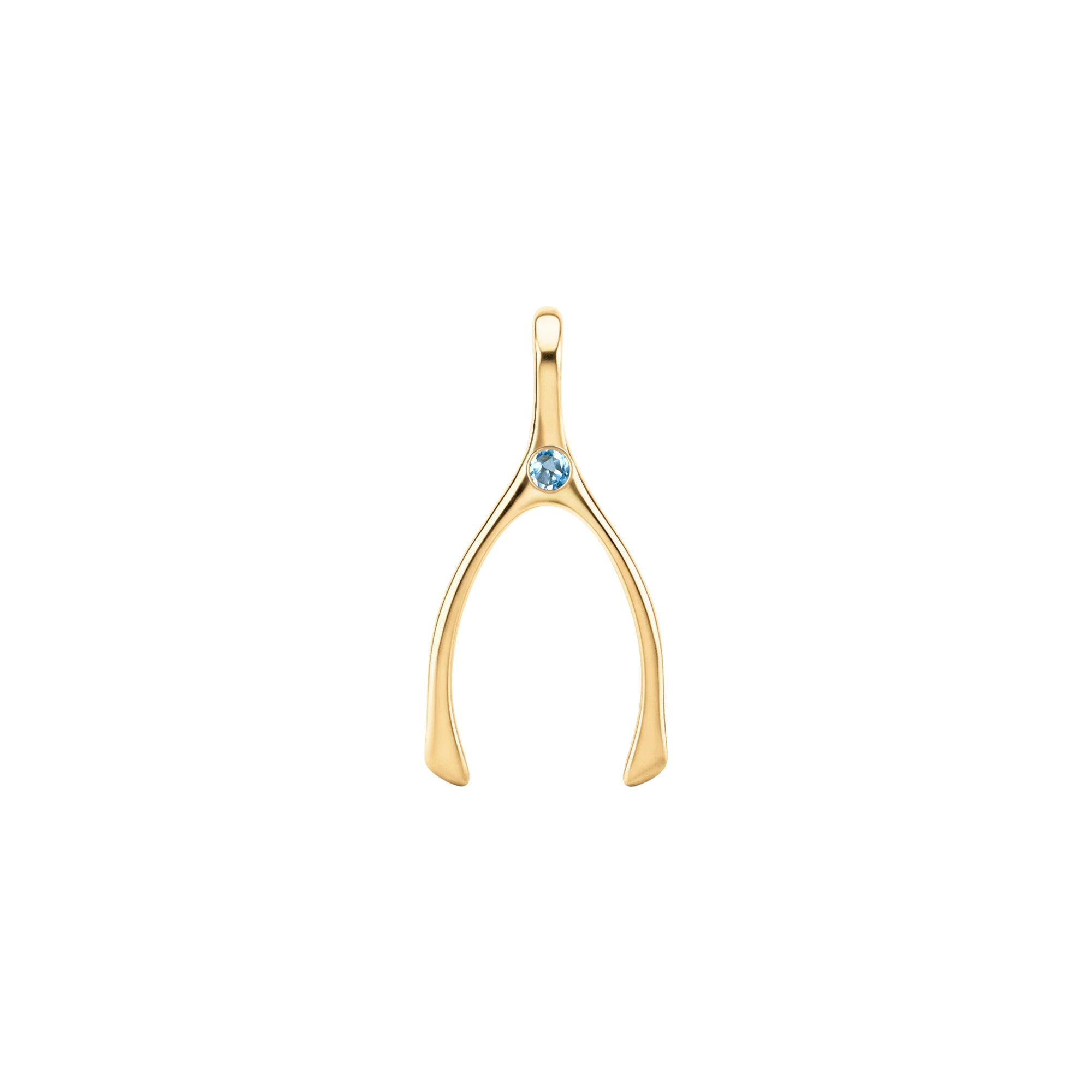 Small Nantucket Blue Topaz Wishbone Pendant in Solid 14k Gold (December)