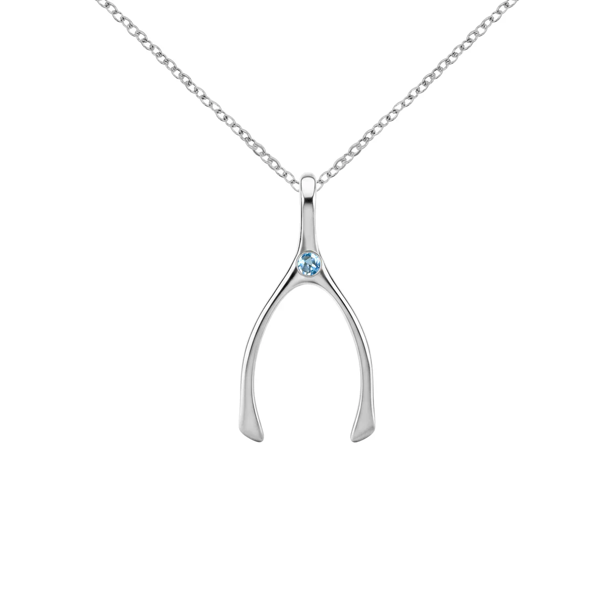 Small Nantucket Blue Topaz Wishbone Pendant in Solid 14k Gold (December) - Image 10