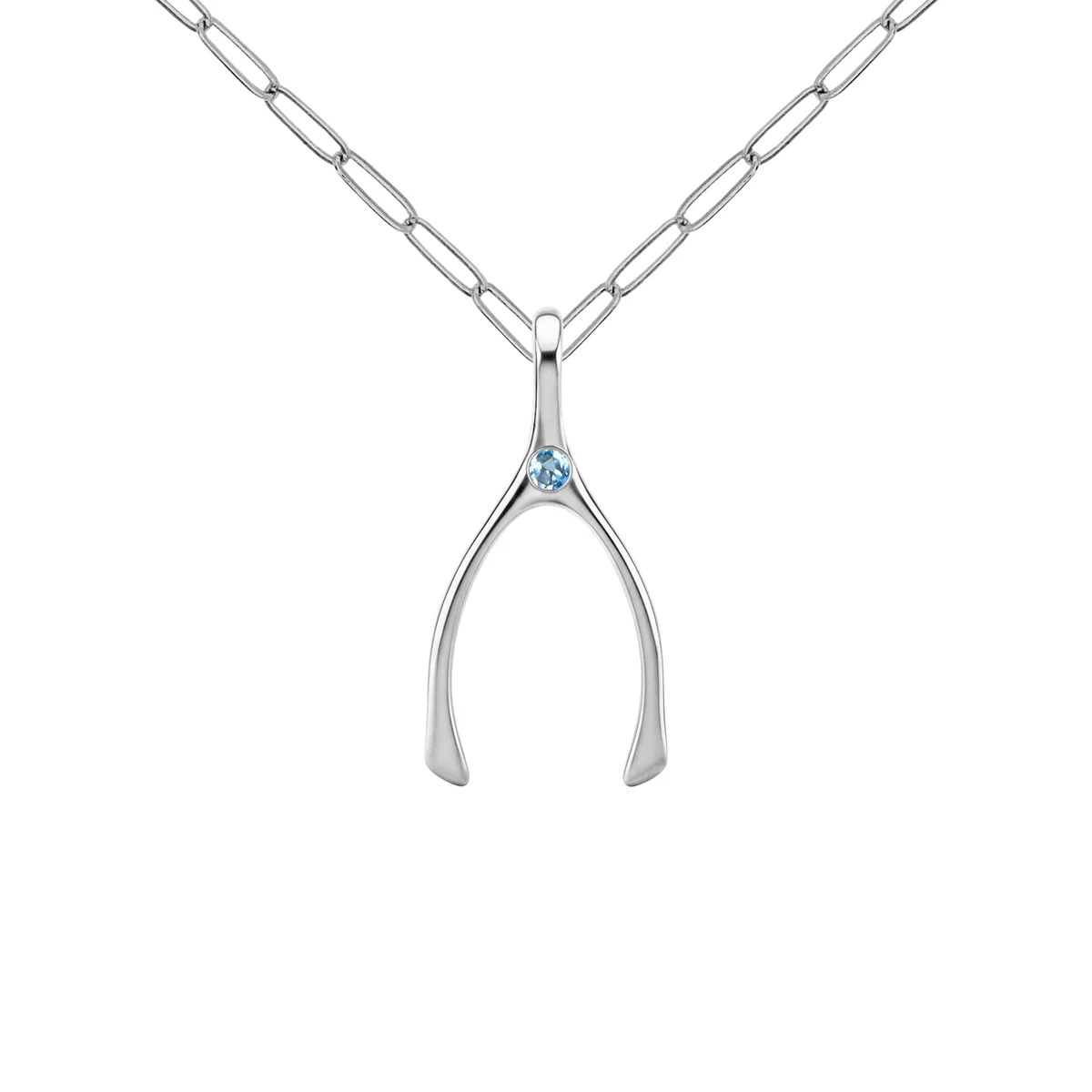 Small Nantucket Blue Topaz Wishbone Pendant in Solid 14k Gold (December) - Image 11