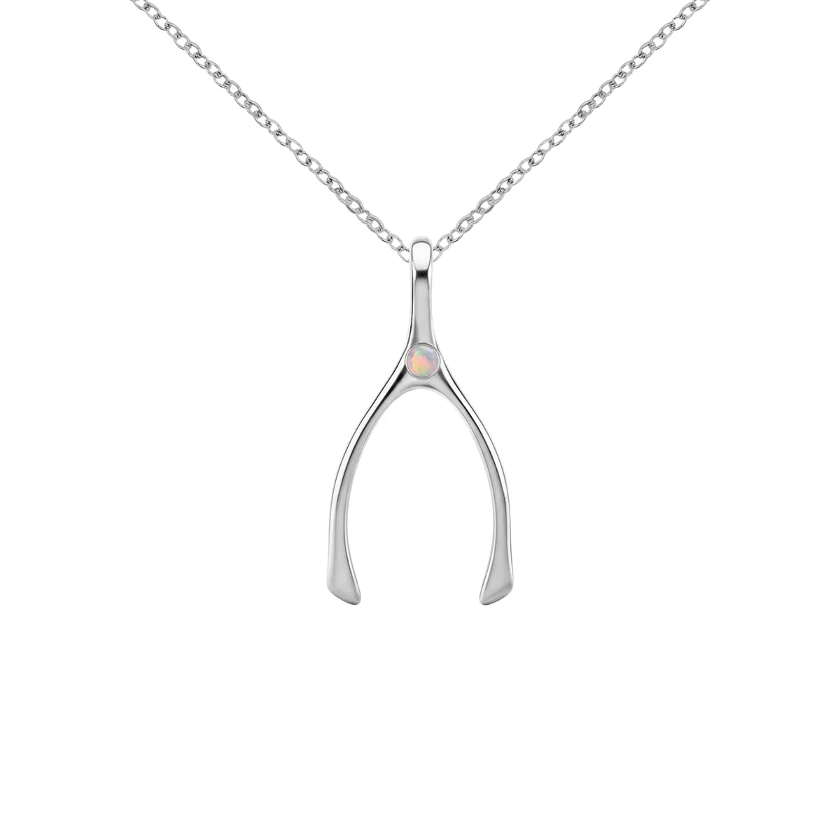 Small Opal Wishbone Pendant in Solid 14k Gold (October) - Image 10