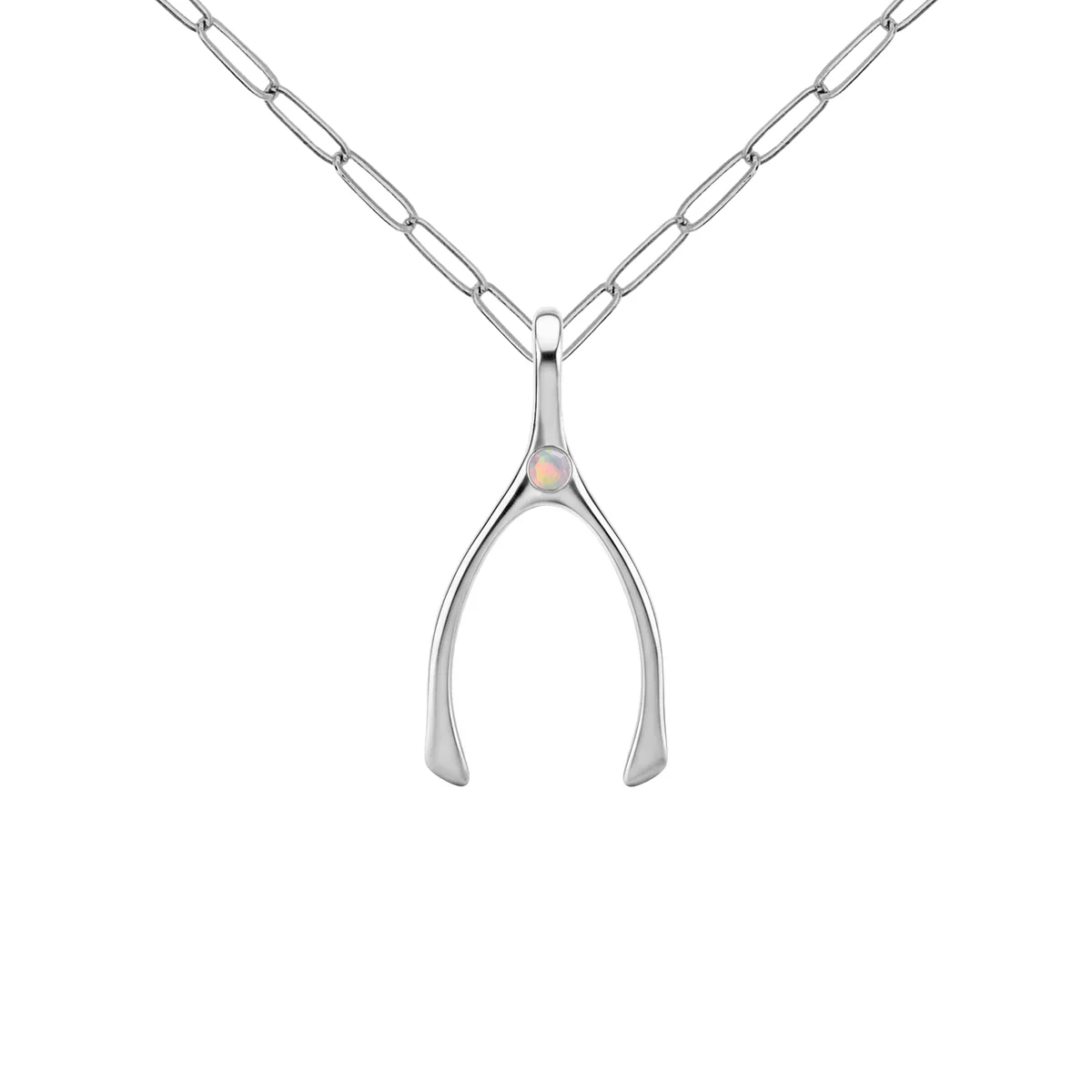 Small Opal Wishbone Pendant in Solid 14k Gold (October) - Image 11