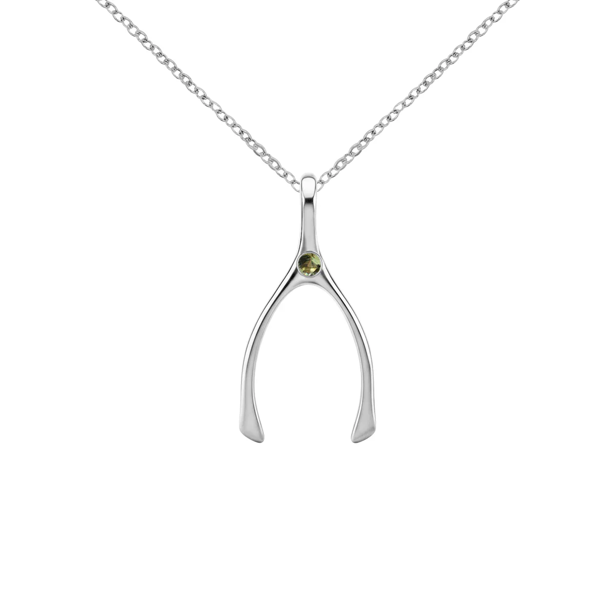 Small Peridot Wishbone Pendant in Solid 14k Gold (August) - Image 10
