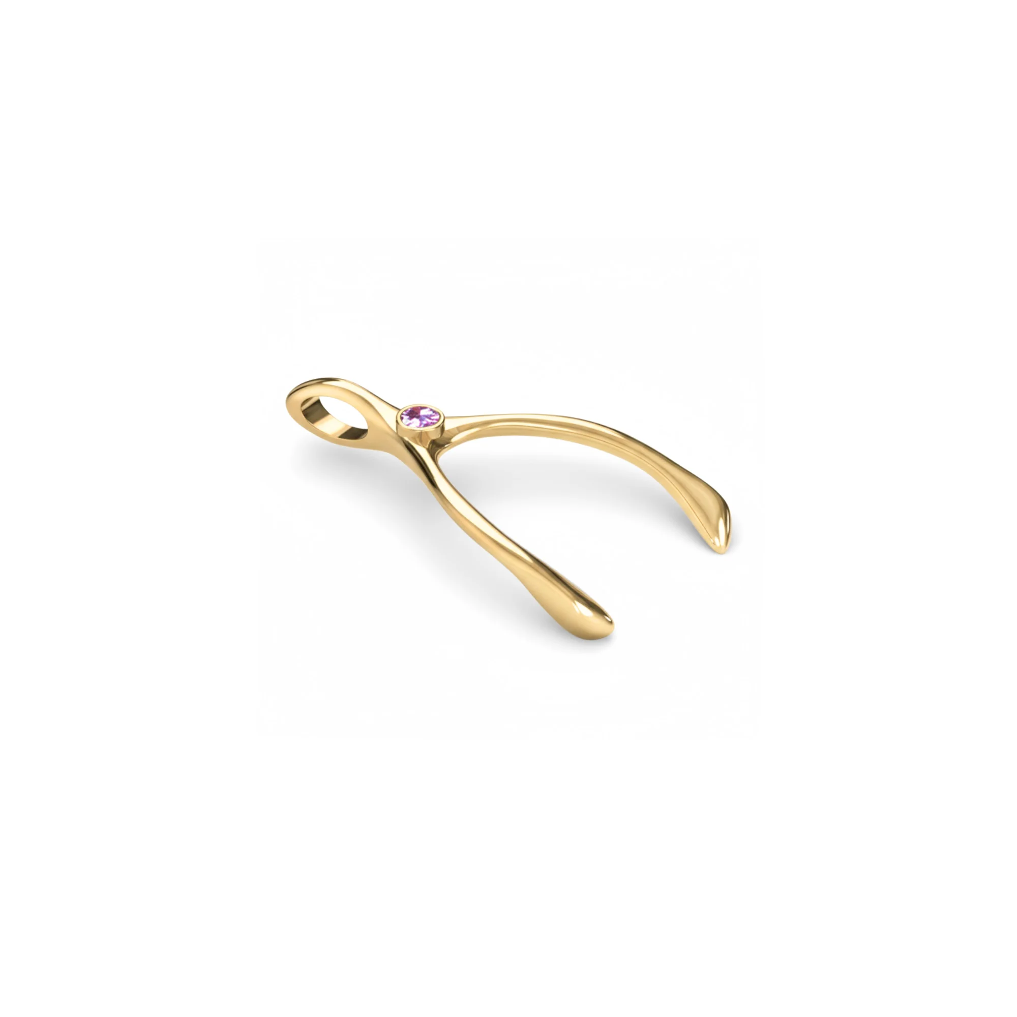 Small Pink Sapphire Wishbone Pendant in Solid 14k Gold (October) - Image 7