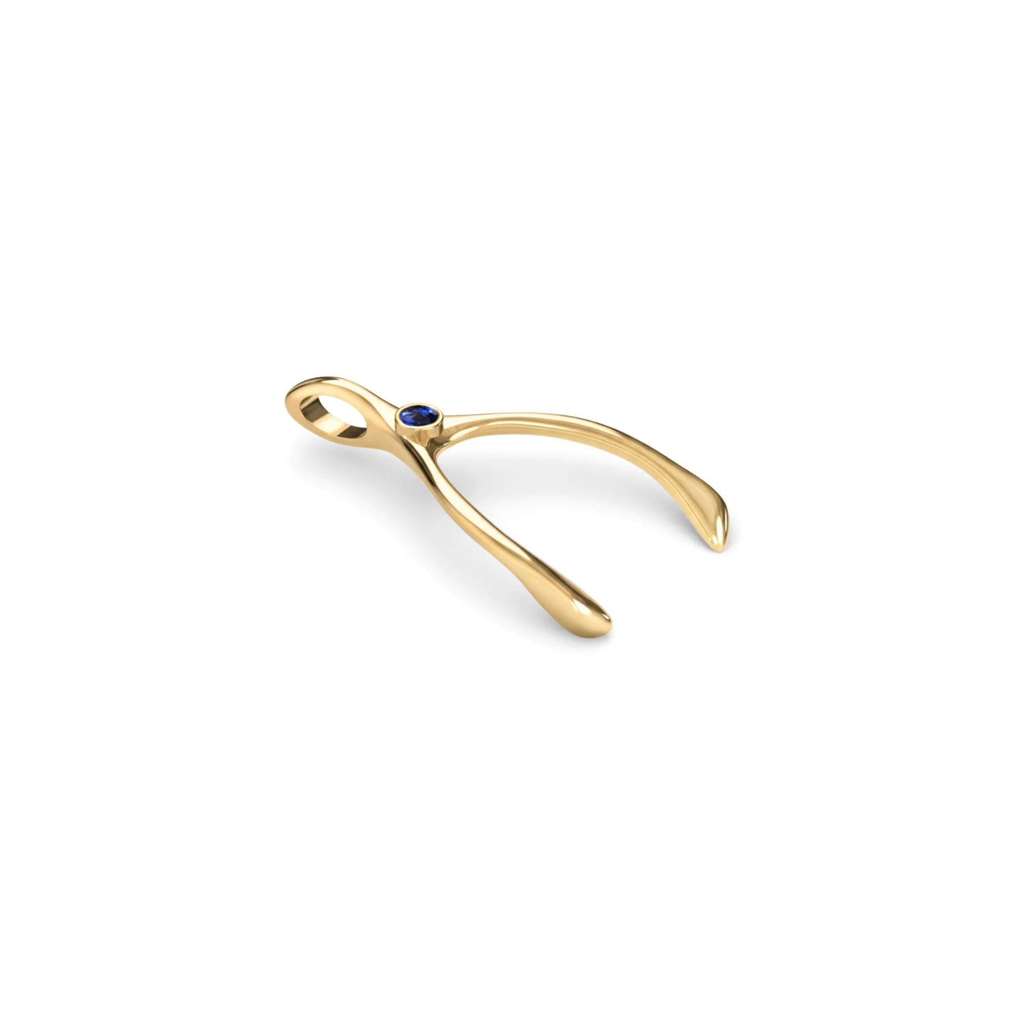 Small Sapphire Wishbone Pendant in Solid 14k Gold (September) - Image 7