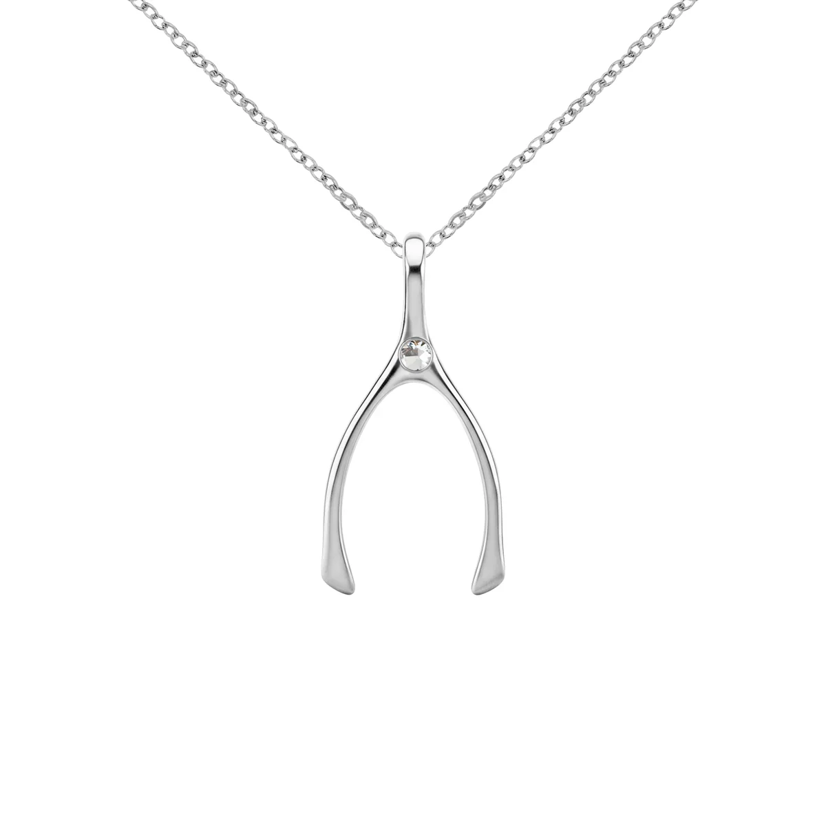 Small White Topaz Wishbone Pendant in Solid 14k Gold (April) - Image 10