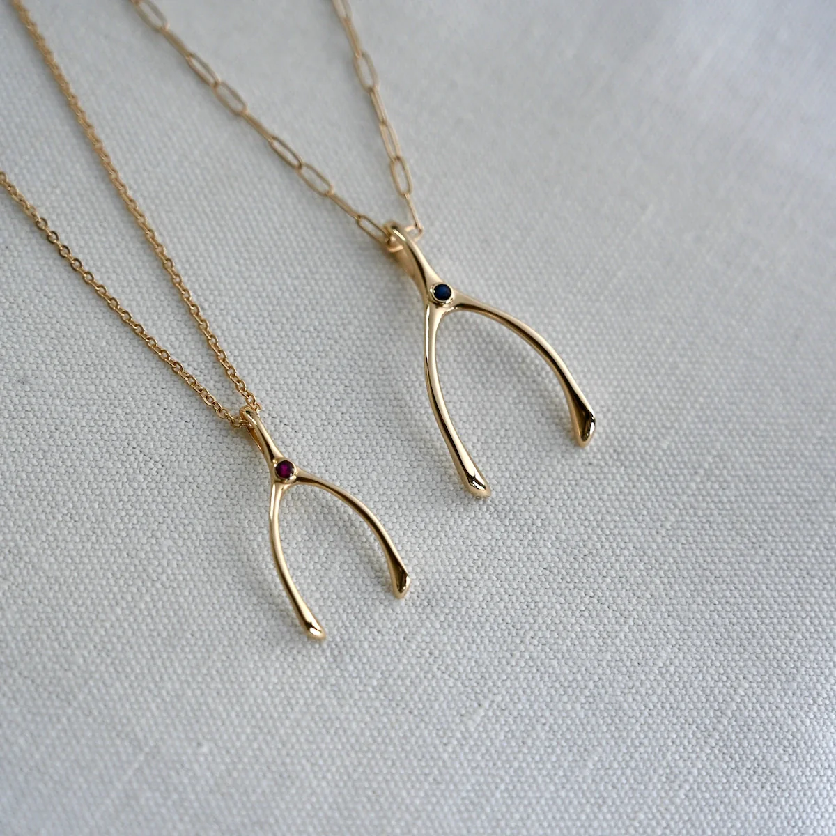Small Wishbone Birthstone Pendant in 14K Gold - Image 7