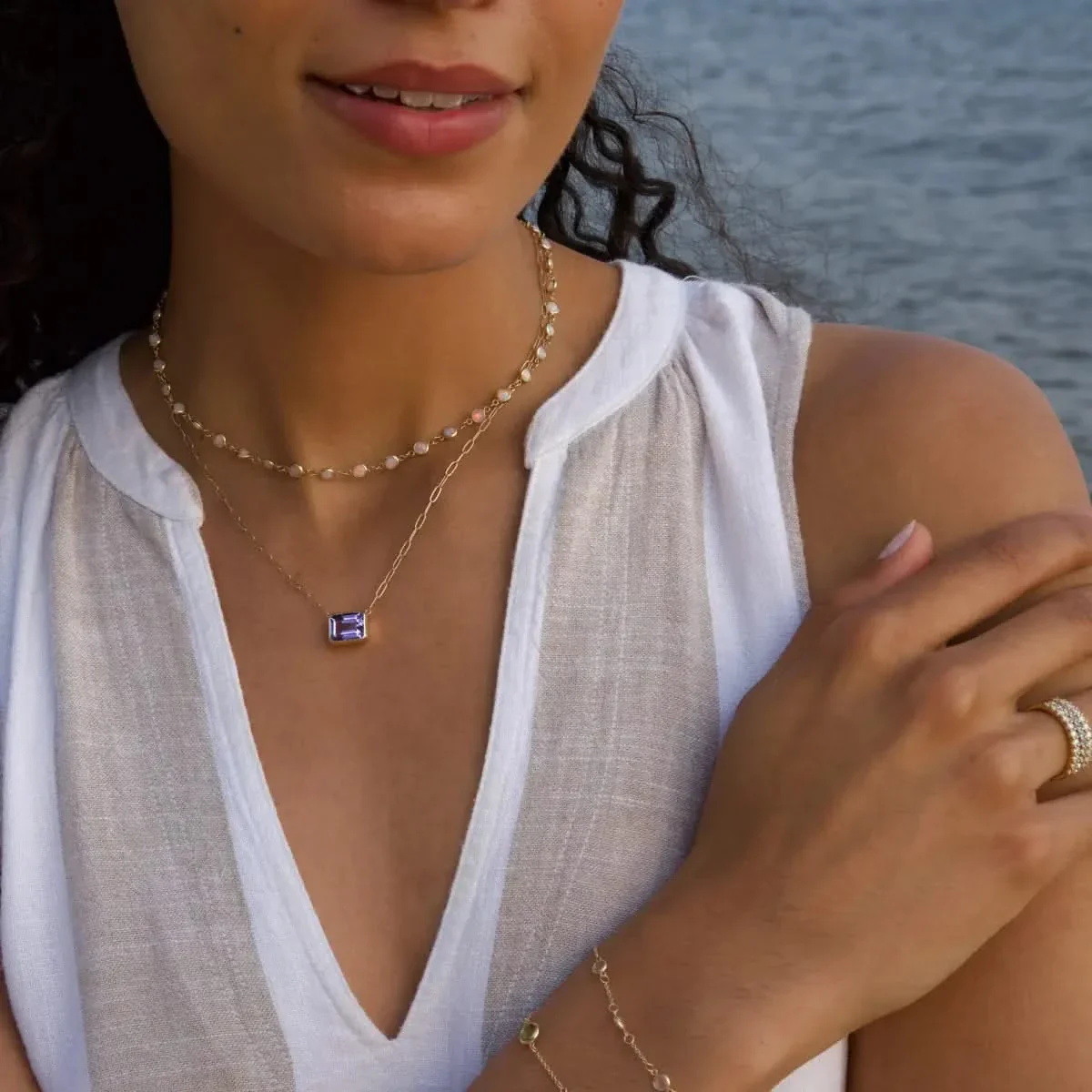 Warren Amethyst Necklace on Adelaide Mini Chain in 14k Gold (February) - Image 2