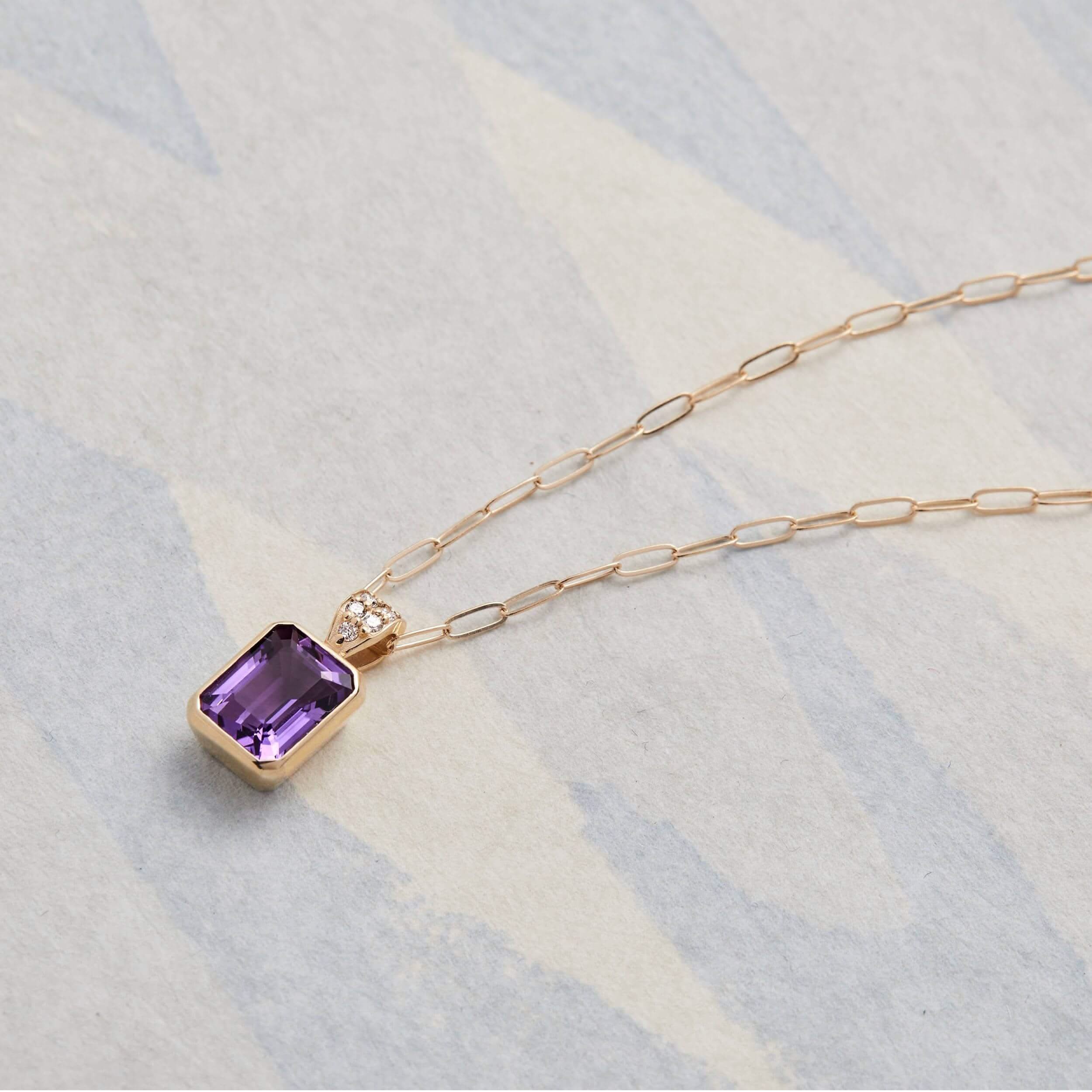 Warren Amethyst Pendant with Diamond Bail in 14k Gold (February) - Image 8