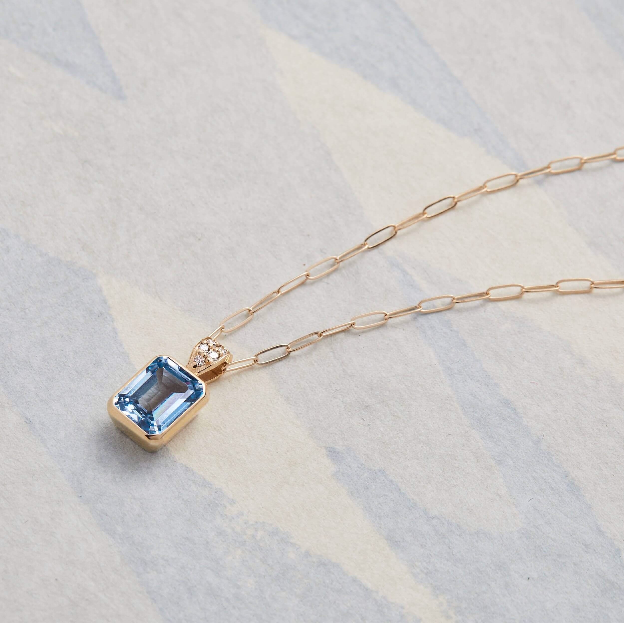 Warren Aquamarine Pendant with Diamond Bail in 14k Gold (March) - Image 6
