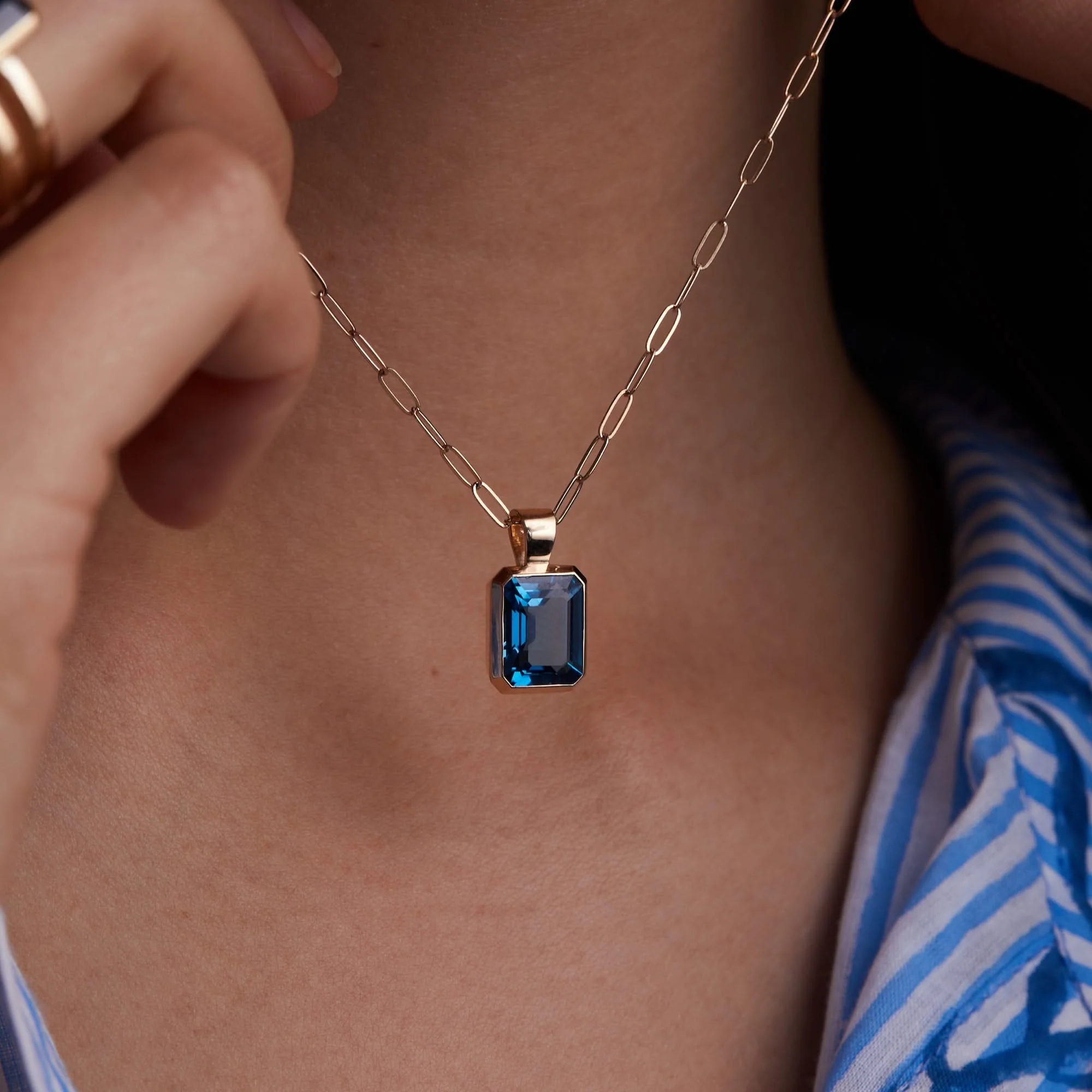 Warren Atlantic Blue Topaz Pendant in 14k Gold (December) - Image 6