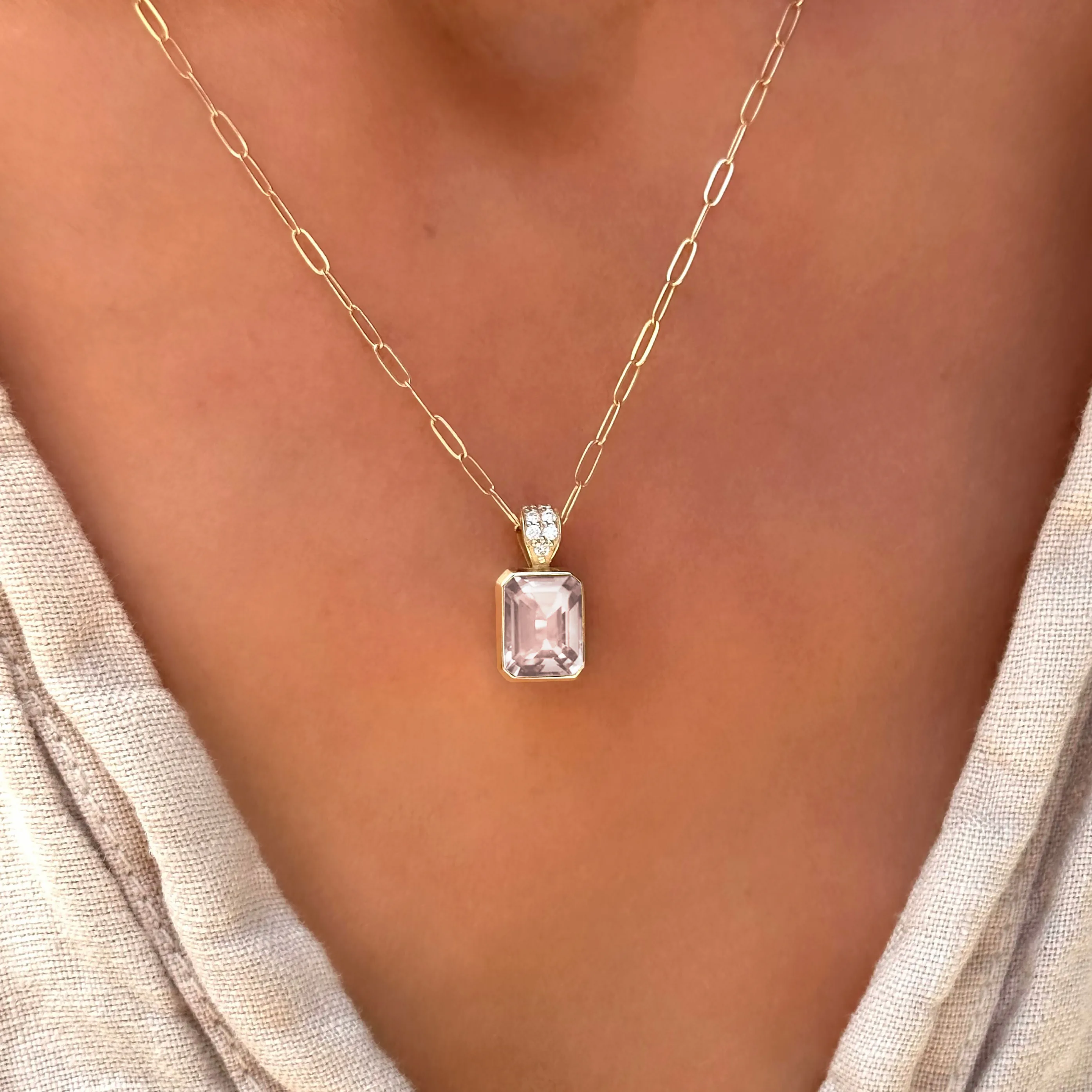 Warren Blush Sapphire Pendant with Diamond Bail in 14k Gold (October) - Image 3