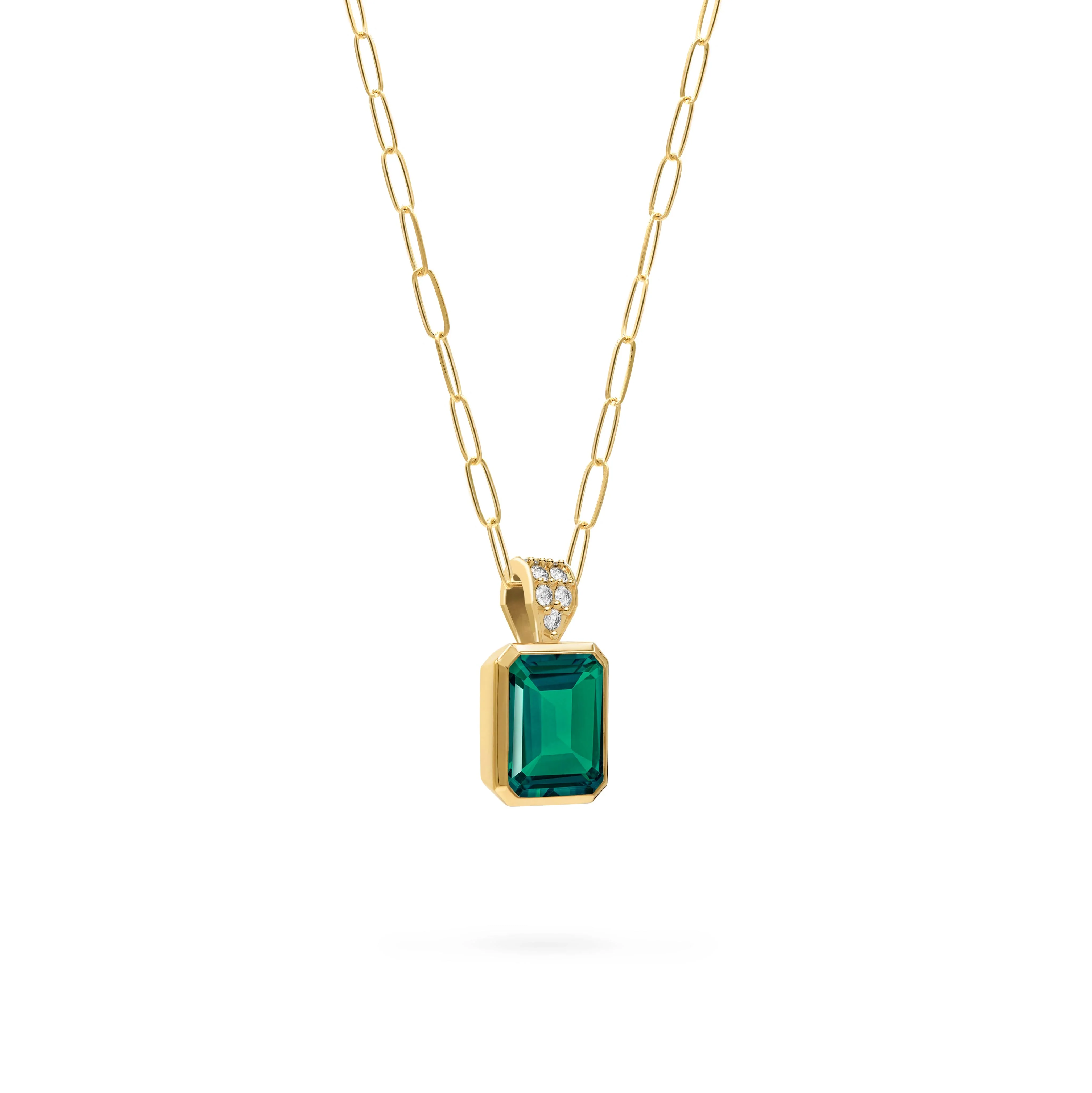 Warren Emerald Pendant with Diamond Bail in 14k Gold (May) - Image 4