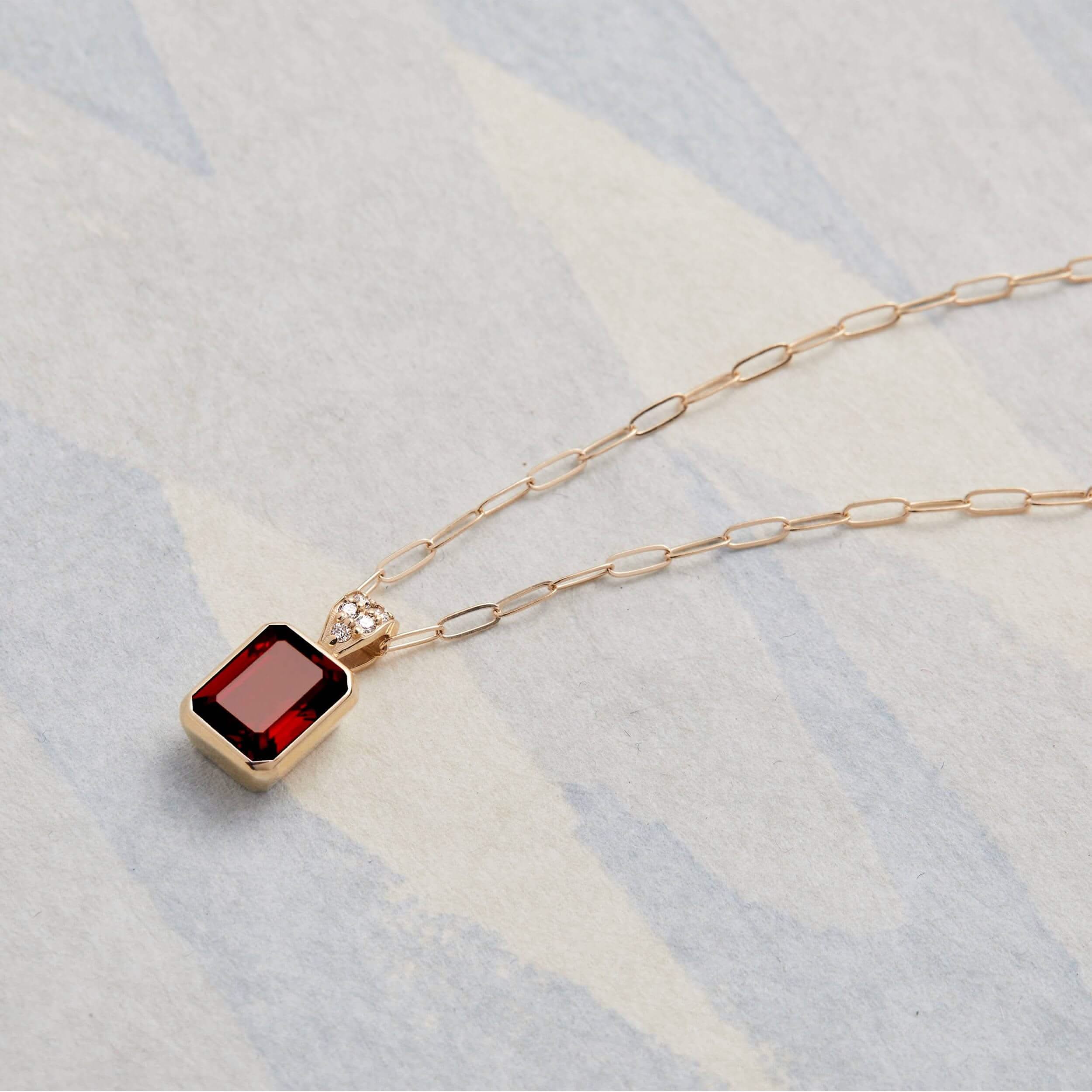 Warren Garnet Pendant with Diamond Bail in 14k Gold (January) - Image 6
