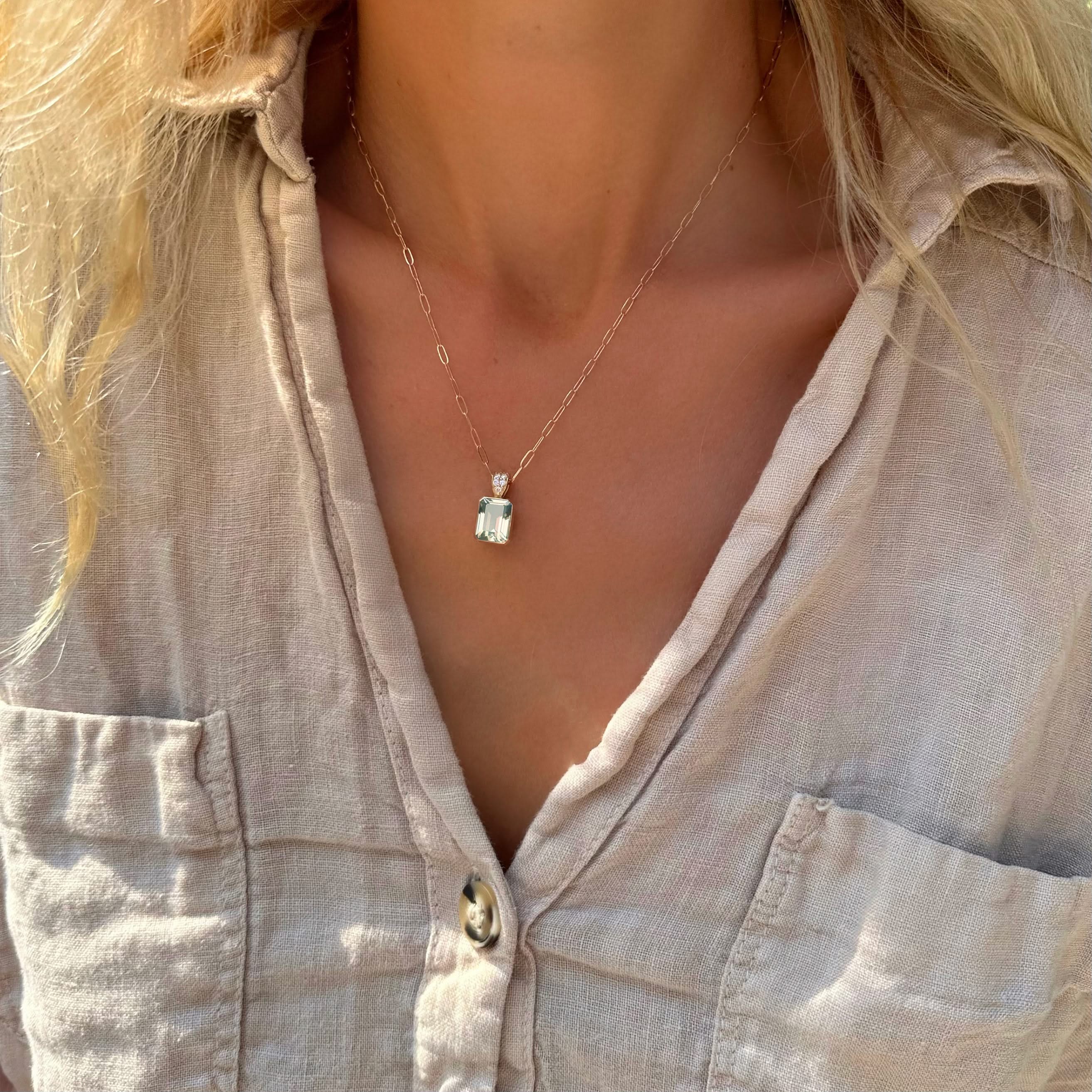 Warren Green Amethyst Pendant with Diamond Bail in 14k Gold (February) - Image 2