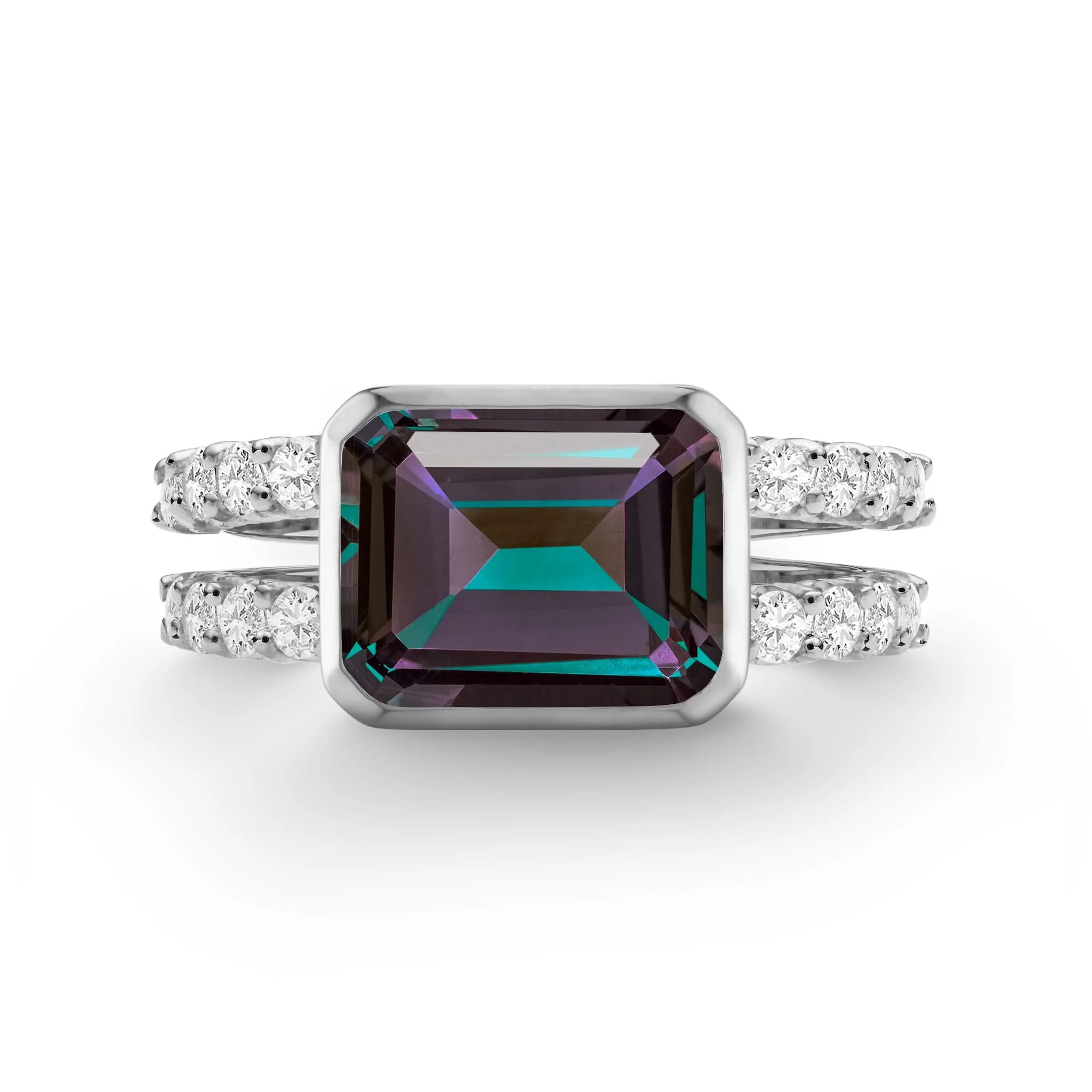 Warren Horizontal Alexandrite Ring with Diamonds in 14k Gold (June) - Image 8