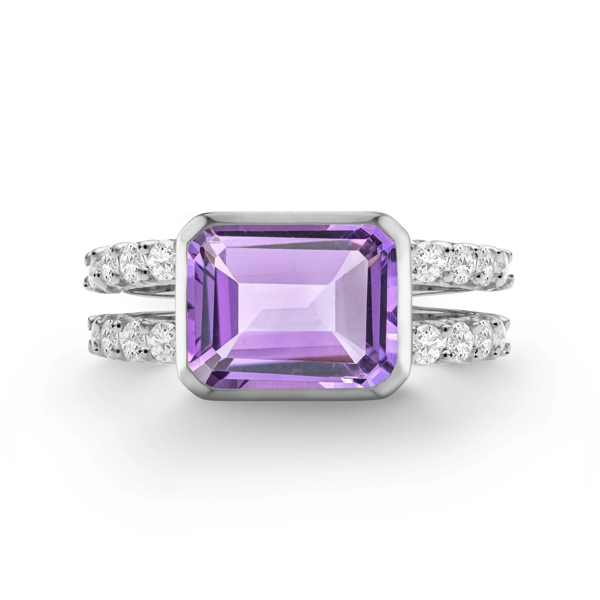 Warren Horizontal Amethyst Ring with Diamonds in 14k Gold (February) - Image 8