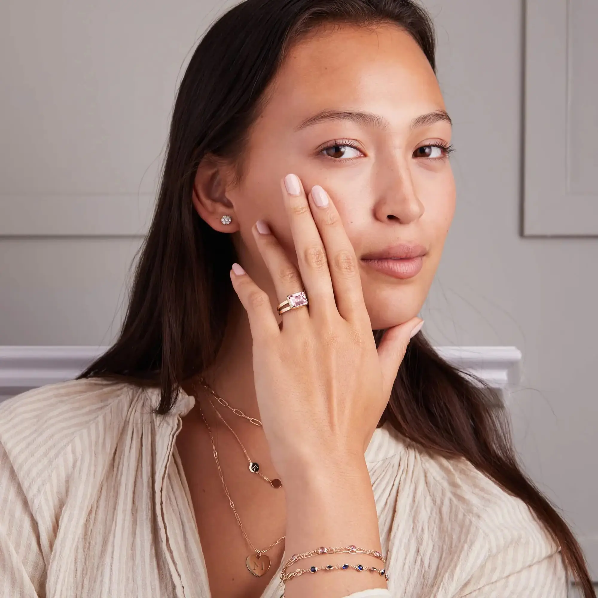 Warren Horizontal Blush Sapphire Ring in 14k Gold (October) - Image 2