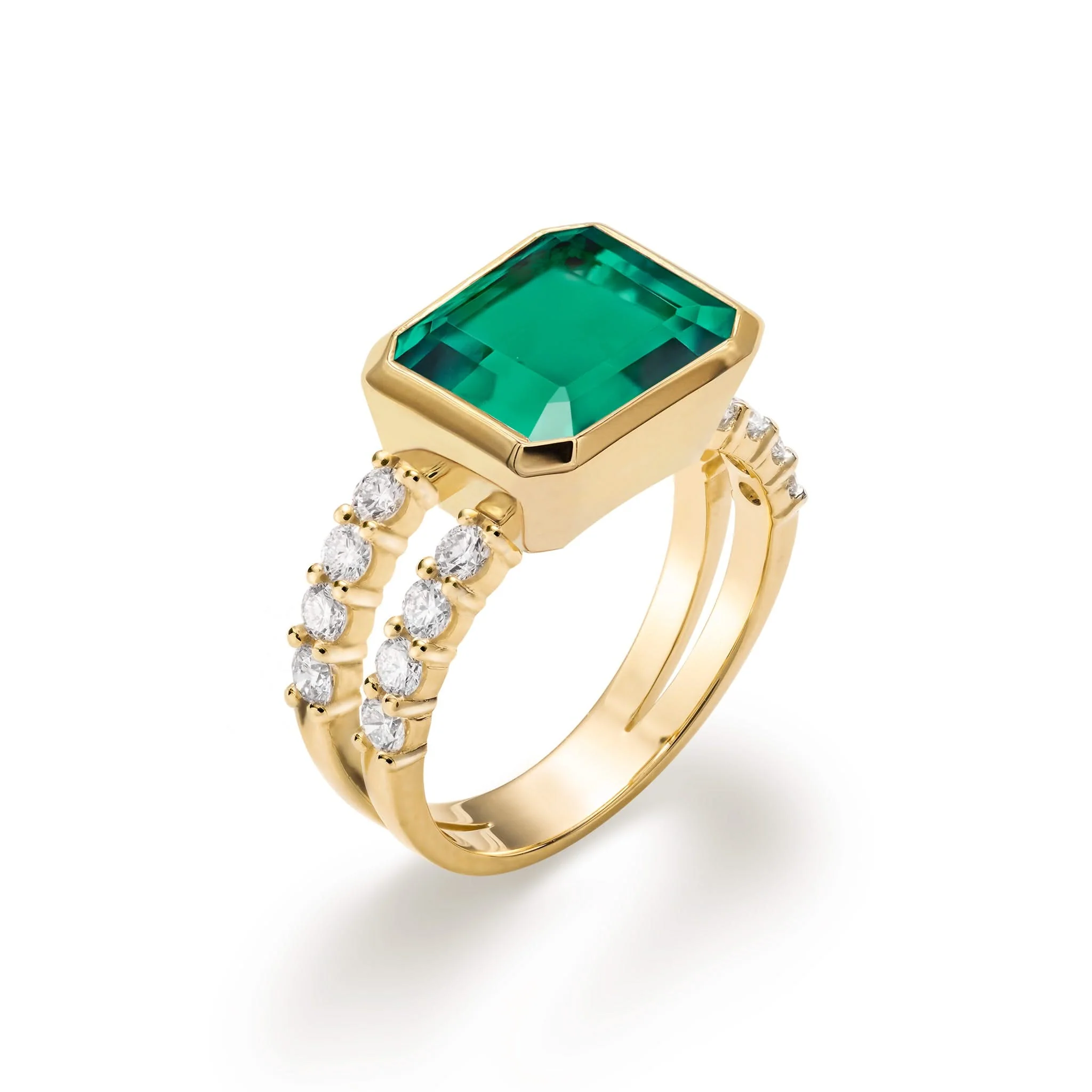 Warren Horizontal Emerald Ring with Diamonds in 14k Gold (May) - Image 4