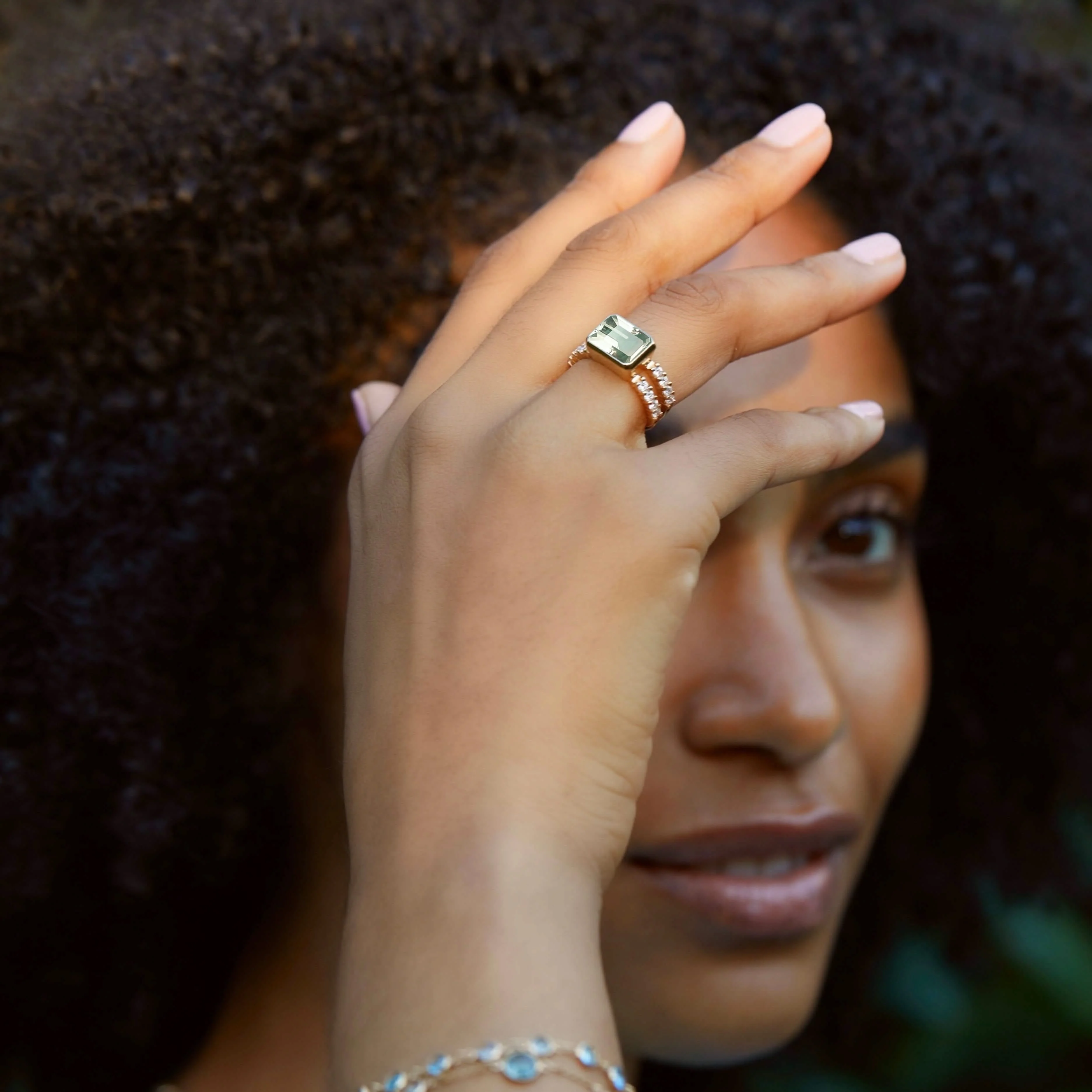 Warren Horizontal Green Amethyst Ring with Diamonds in 14k Gold (February) - Image 10
