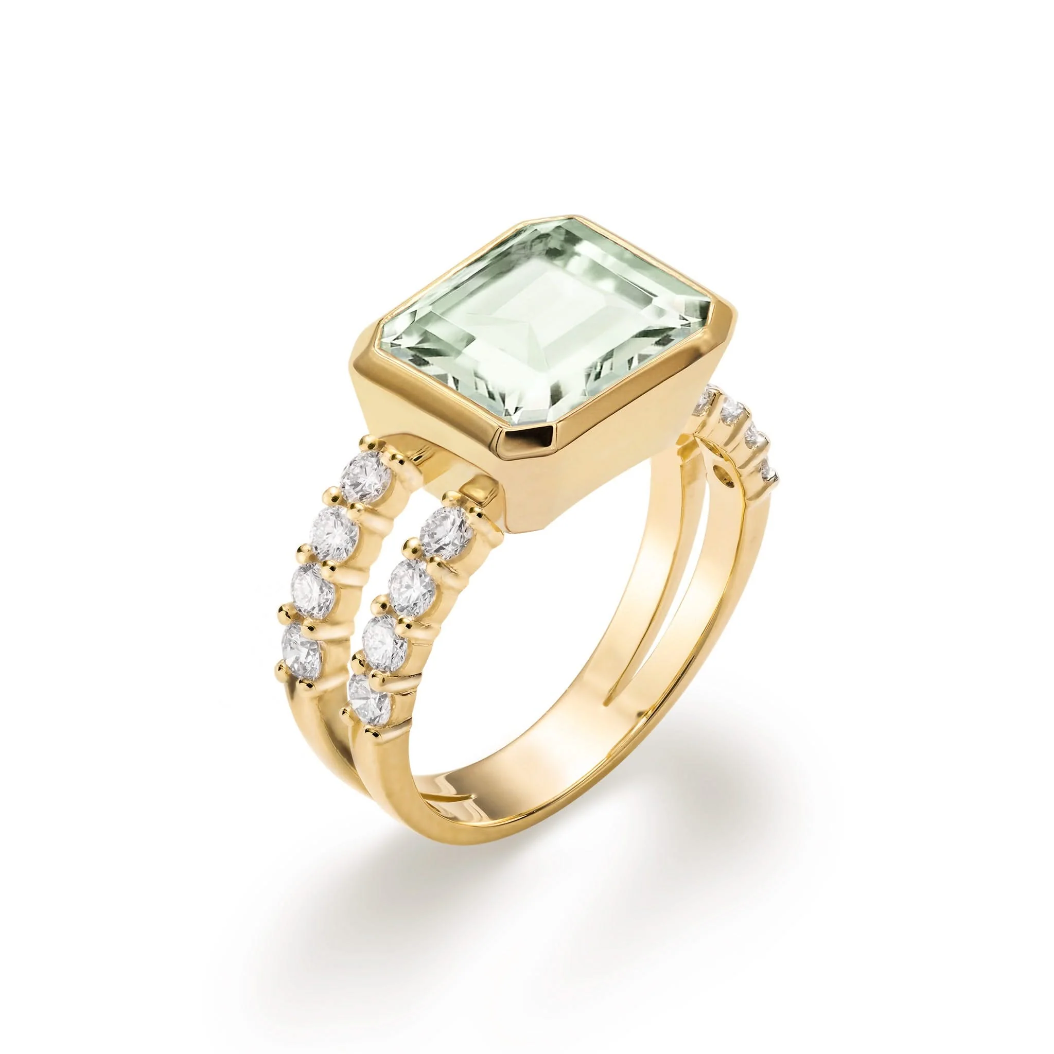 Warren Horizontal Green Amethyst Ring with Diamonds in 14k Gold (February) - Image 4