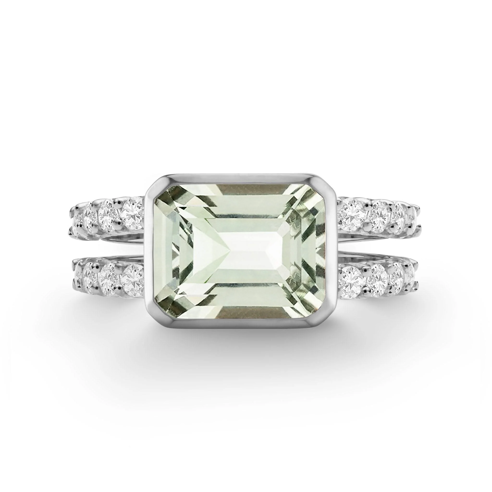 Warren Horizontal Green Amethyst Ring with Diamonds in 14k Gold (February) - Image 8
