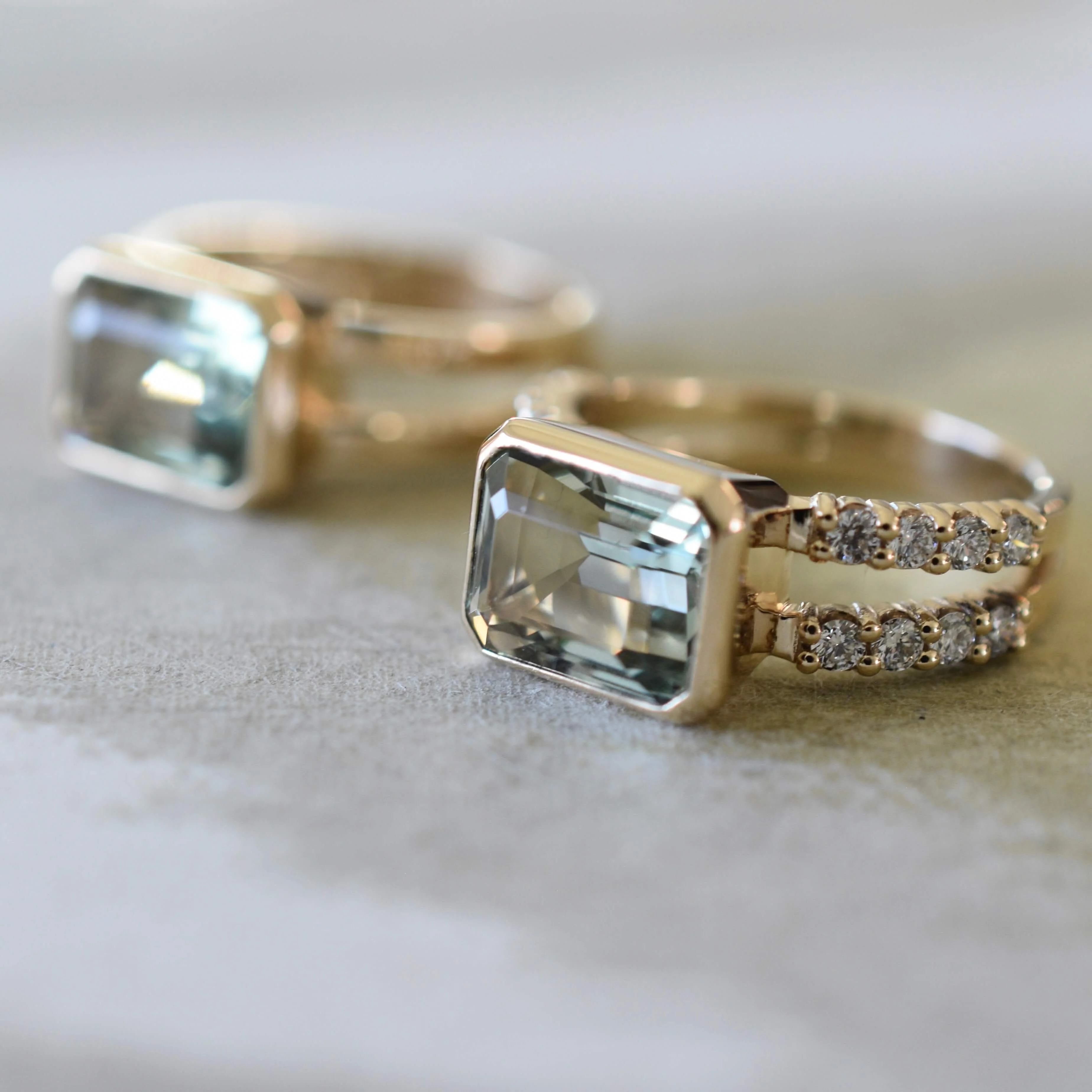 Warren Horizontal Green Amethyst Ring with Diamonds in 14k Gold (February) - Image 9