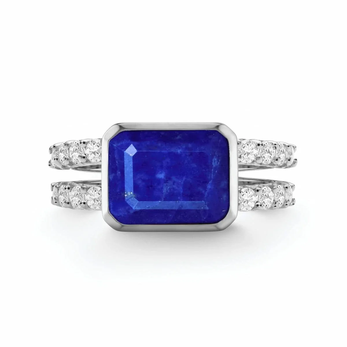 Warren Horizontal Lapis Ring with Diamonds in 14k Gold (September) - Image 4