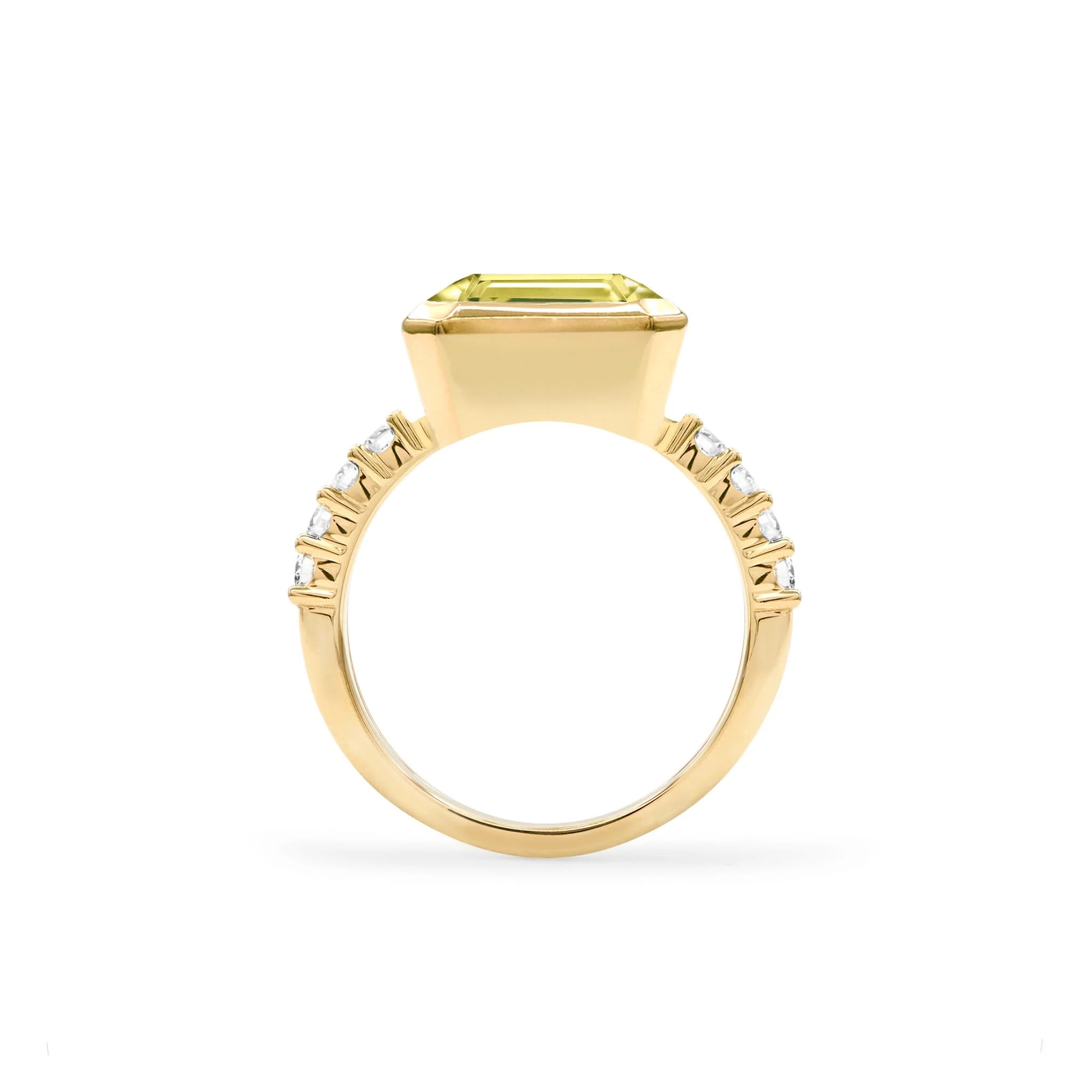 Warren Horizontal Lemon Verbena Quartz Ring with Diamonds in 14k Gold (August) - Image 5