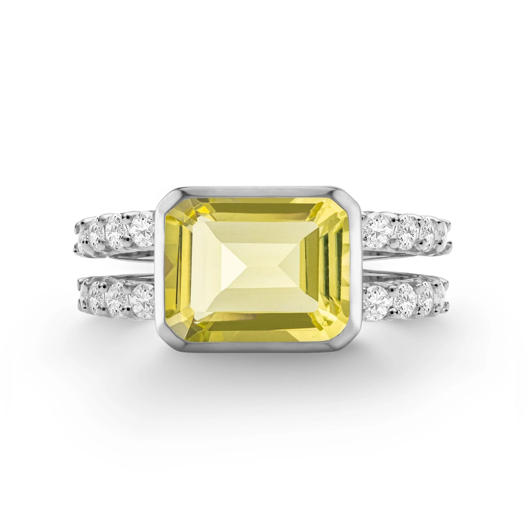 Warren Horizontal Lemon Verbena Quartz Ring with Diamonds in 14k Gold (August) - Image 8