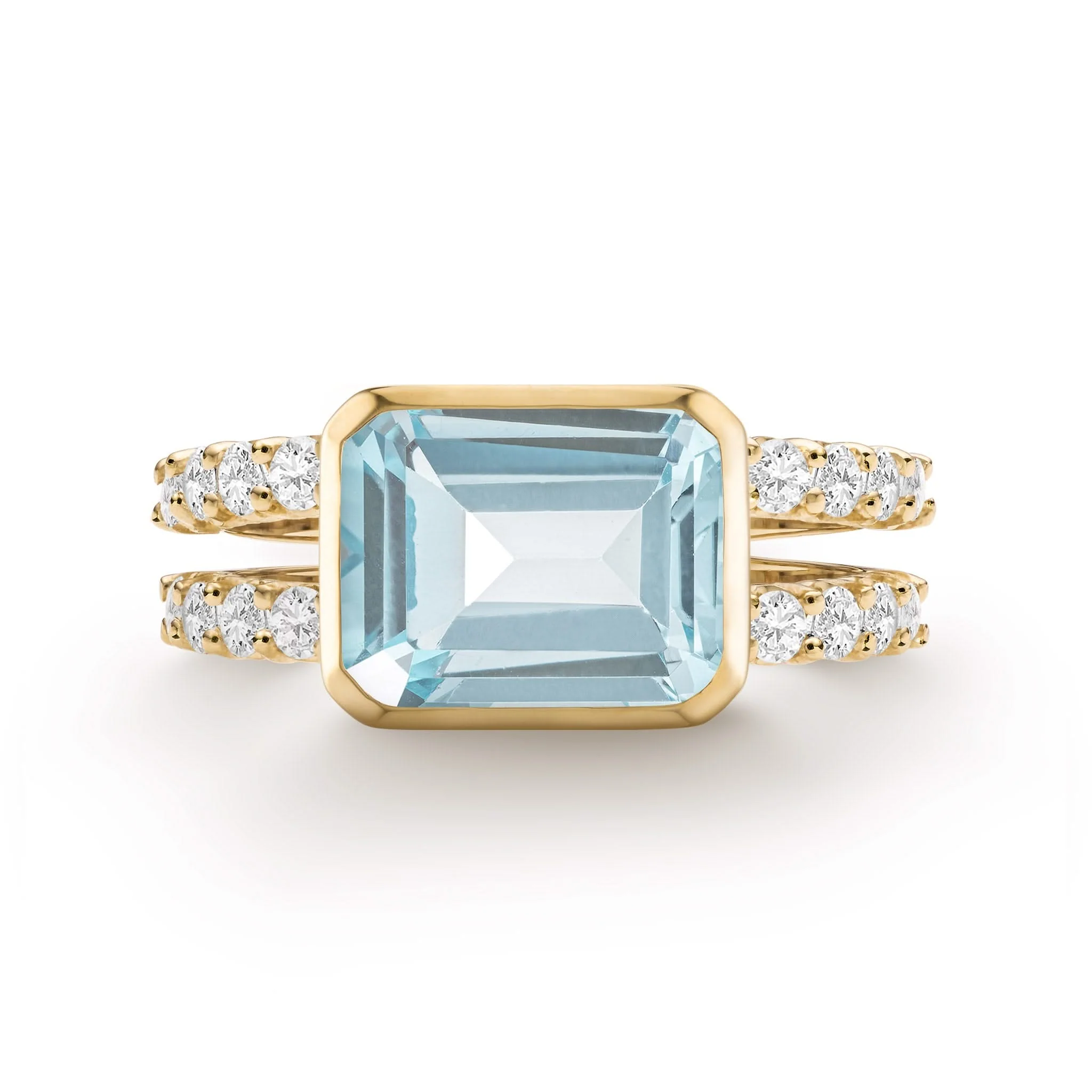 Warren Horizontal Nantucket Blue Topaz Ring with Diamonds in 14k Gold (December)